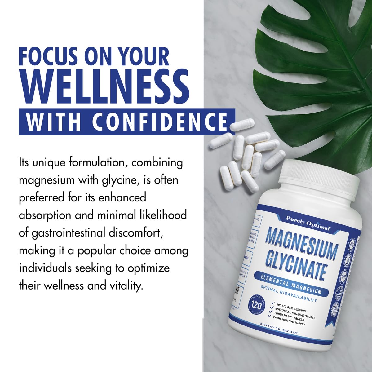 Foto 6 | Suplemento De Magnesio Purly Optimal Glicinato De Magnesio 500 Mg - Venta Internacional.