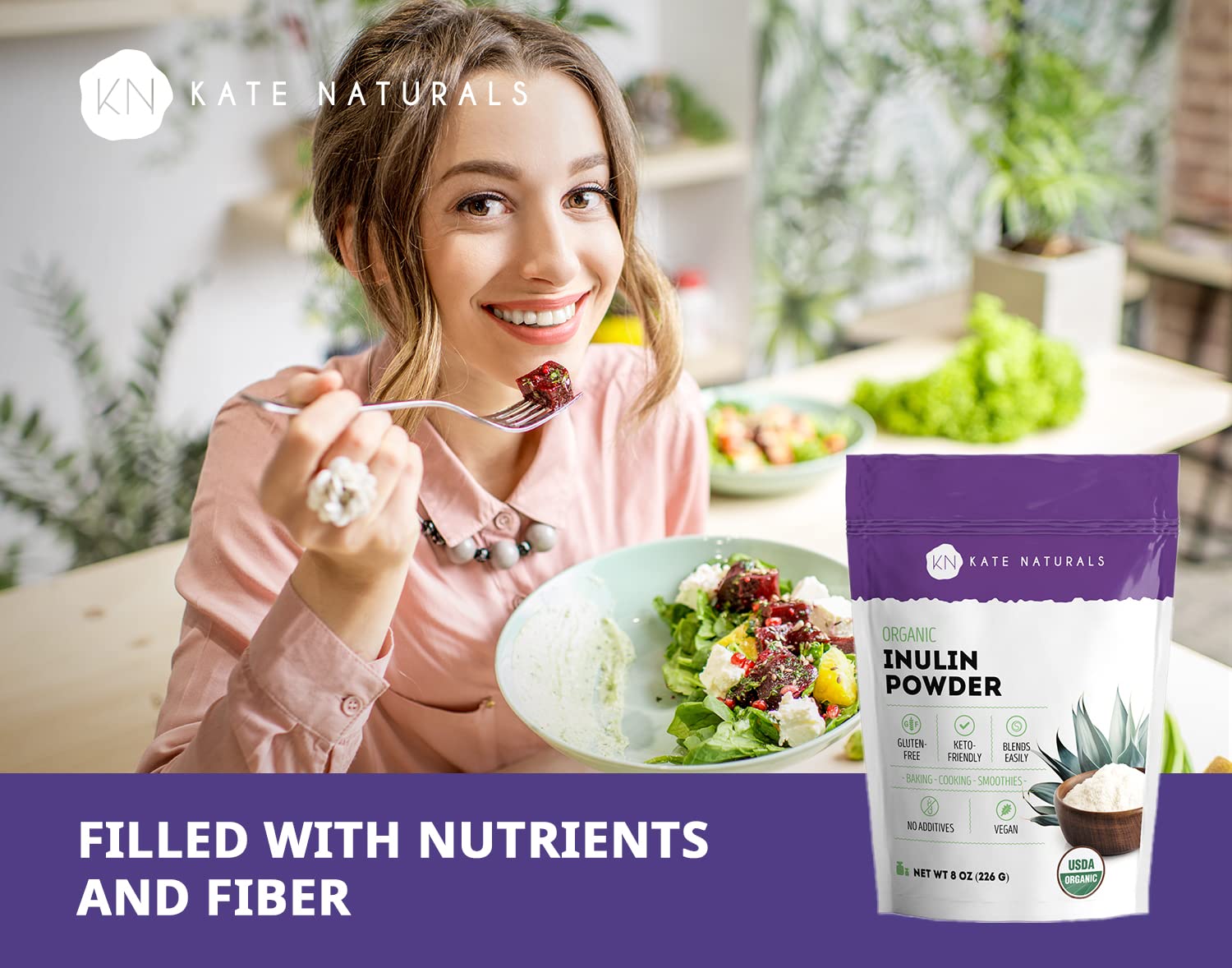 Foto 5 | Inulina En Polvo Kate Naturals, Fibra Prebiótica Orgánica, 240 Ml - Venta Internacional.