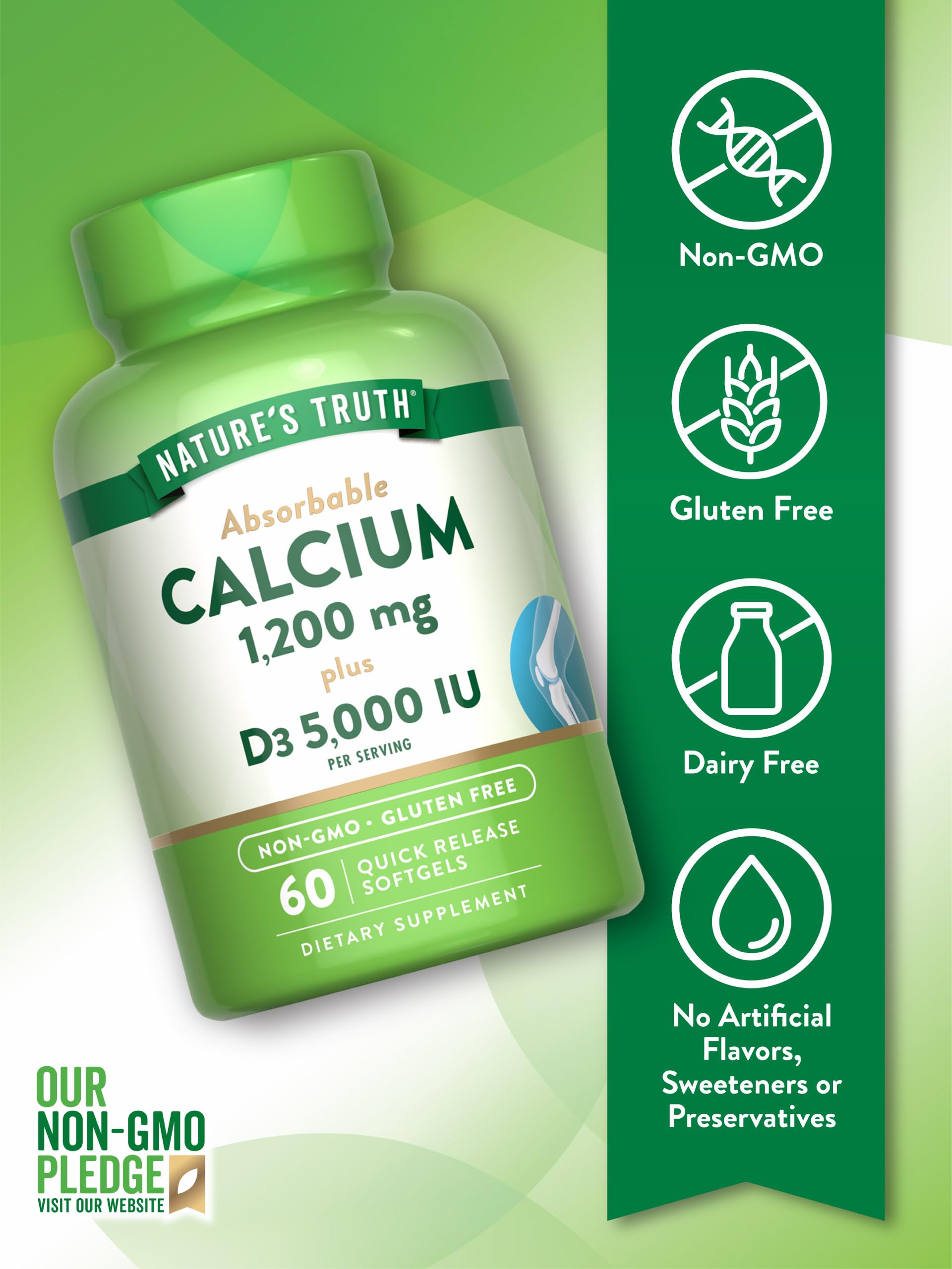 Foto 4 pulgar | Suplementa Nature's Truth Calcium 1200 Mg Con Vitamina D3 5000 Ui - Venta Internacional.