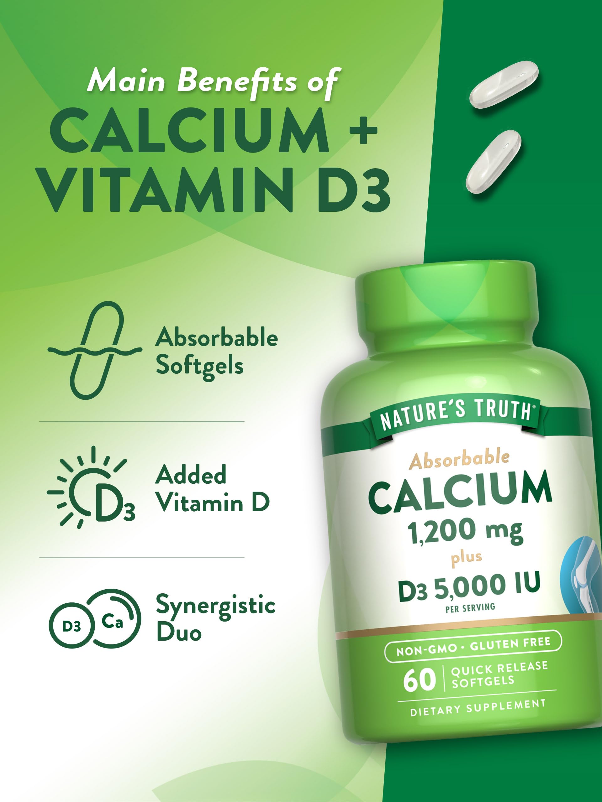 Foto 6 pulgar | Suplementa Nature's Truth Calcium 1200 Mg Con Vitamina D3 5000 Ui - Venta Internacional.