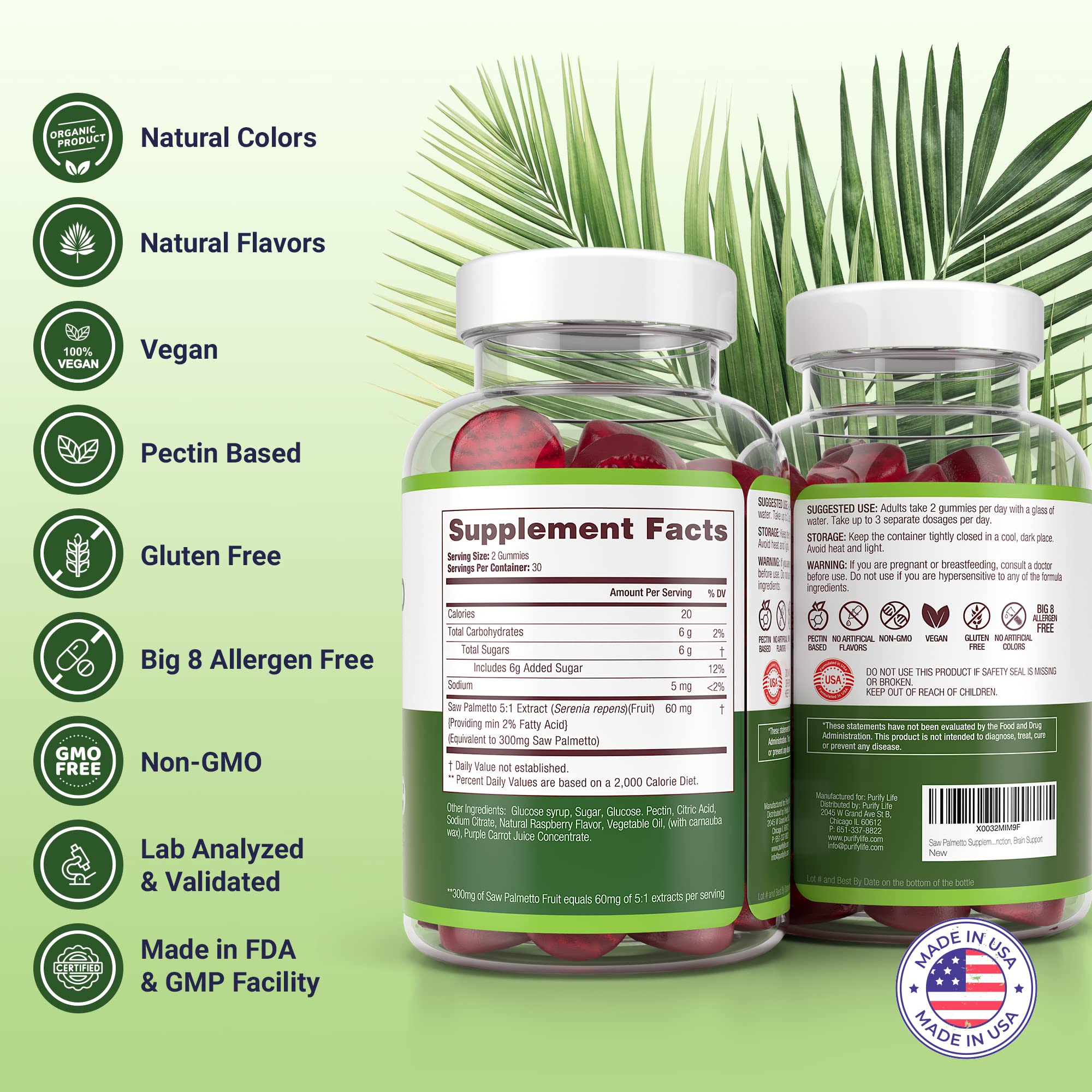 Foto 4 pulgar | Suplemento Purify Life Extracto Vegano De Palma Enana Americana 300 Mg - Venta Internacional.