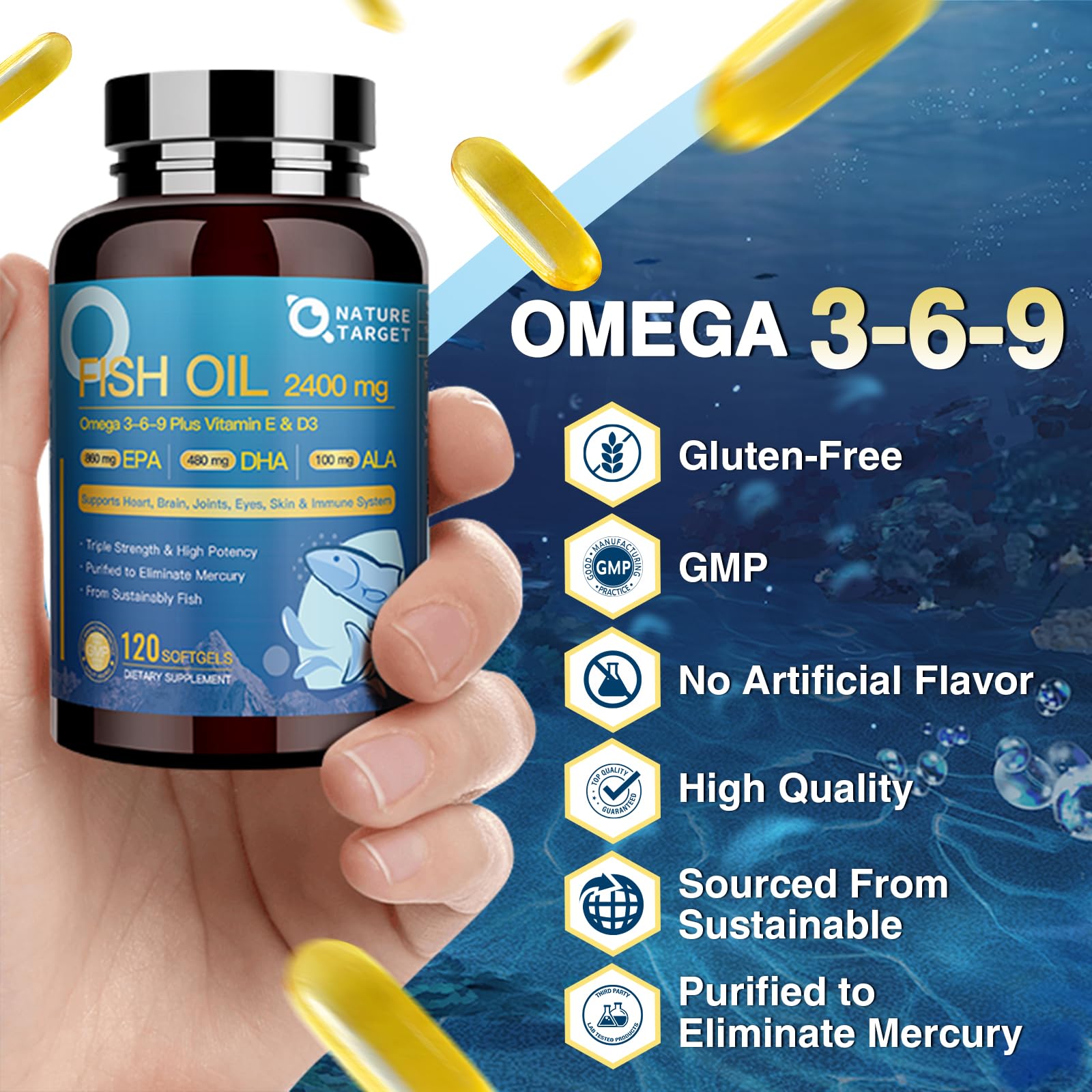 Foto 8 pulgar | Suplemento Nature Target Triple Omega 3 6 9 Aceite De Pescado 2400 Mg - Venta Internacional.