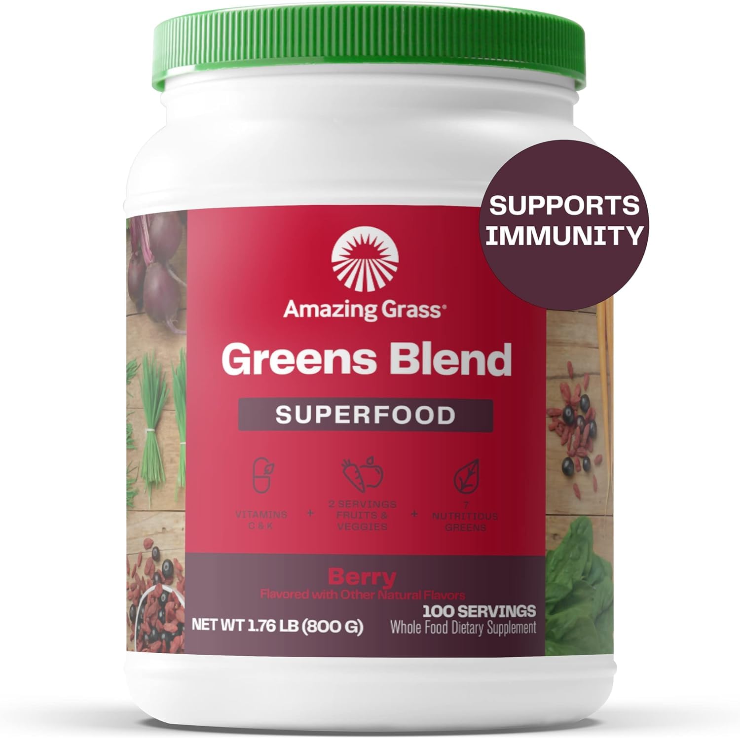 Foto 1 | Superalimento En Polvo Amazing Grass Greens, 100 Porciones De Bayas - Venta Internacional.