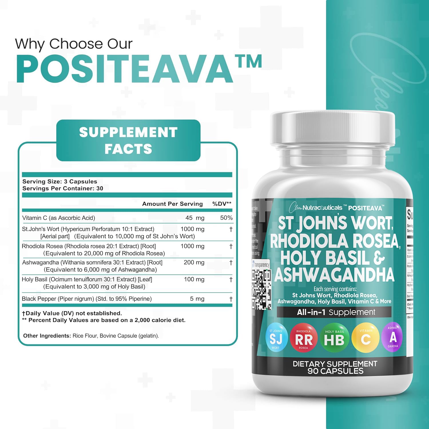 Foto 5 pulgar | Supplement Clean Nutraceuticals Positeava Mood Support 90 Cápsulas - Venta Internacional.