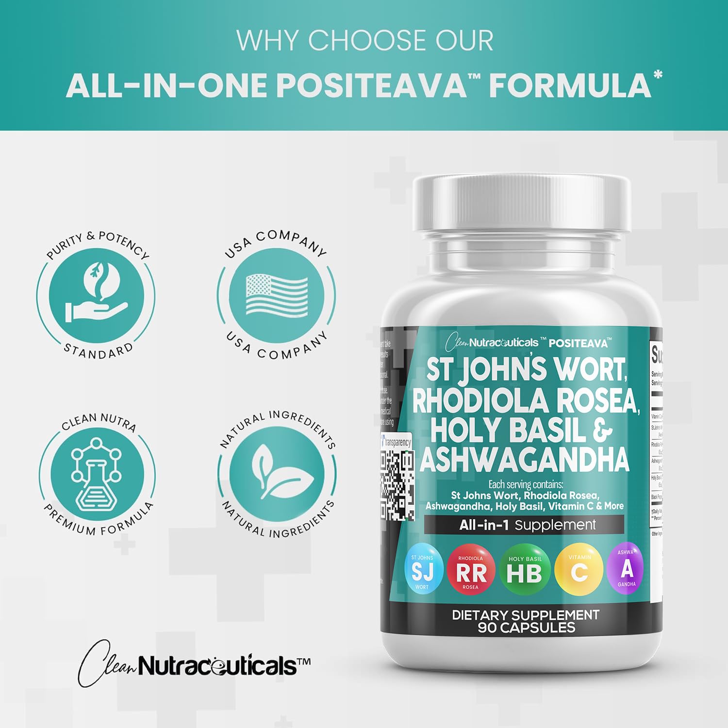 Foto 6 pulgar | Supplement Clean Nutraceuticals Positeava Mood Support 90 Cápsulas - Venta Internacional.