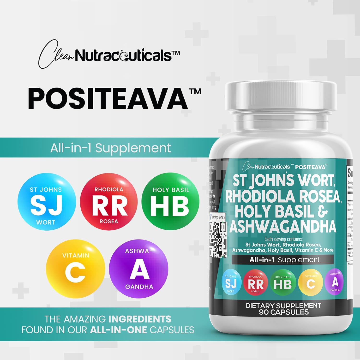 Foto 7 pulgar | Supplement Clean Nutraceuticals Positeava Mood Support 90 Cápsulas - Venta Internacional.