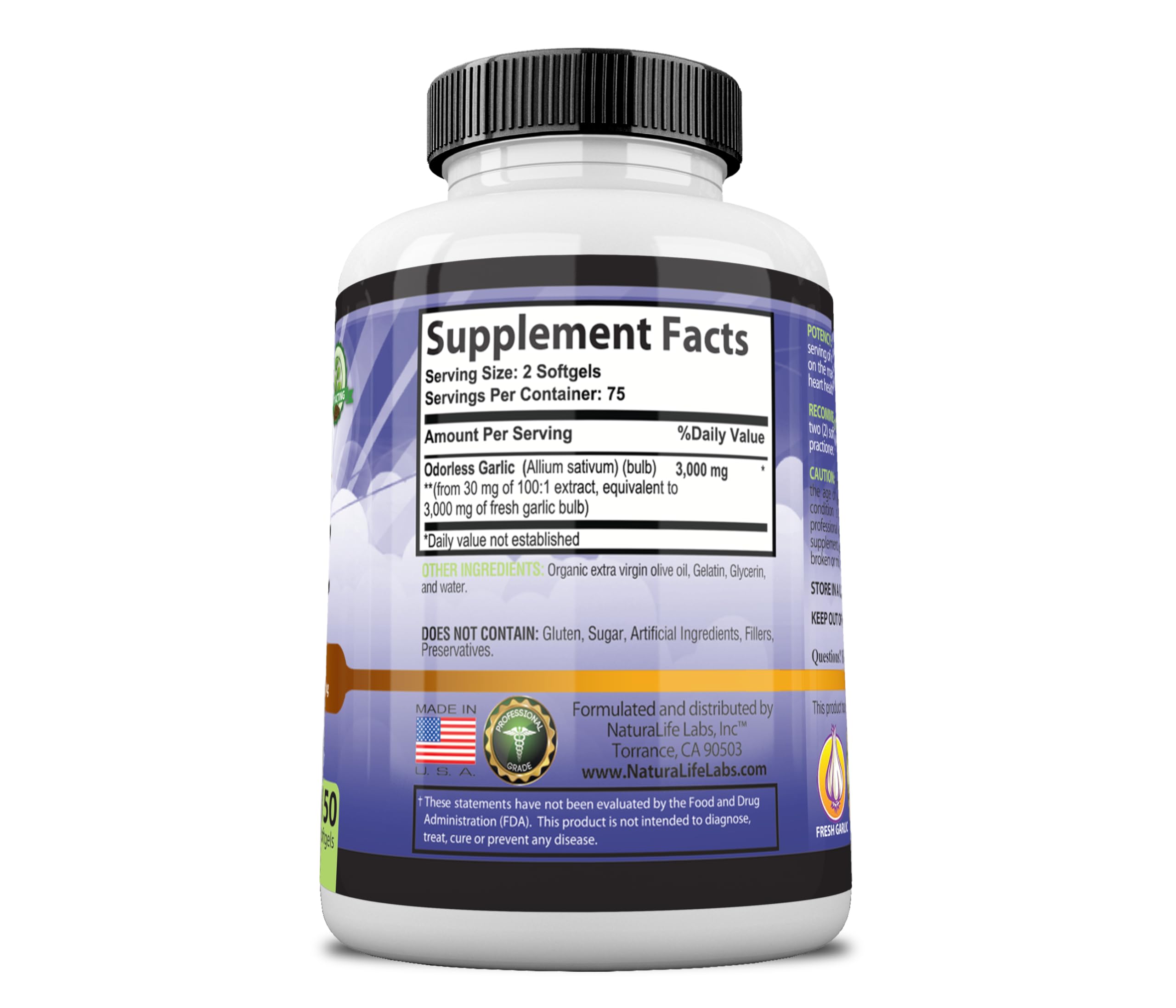 Foto 5 | Suplemento Naturalife Labs De Ajo Puro Sin Olor, 3000 Mg, 150 Cápsulas Blandas - Venta Internacional.
