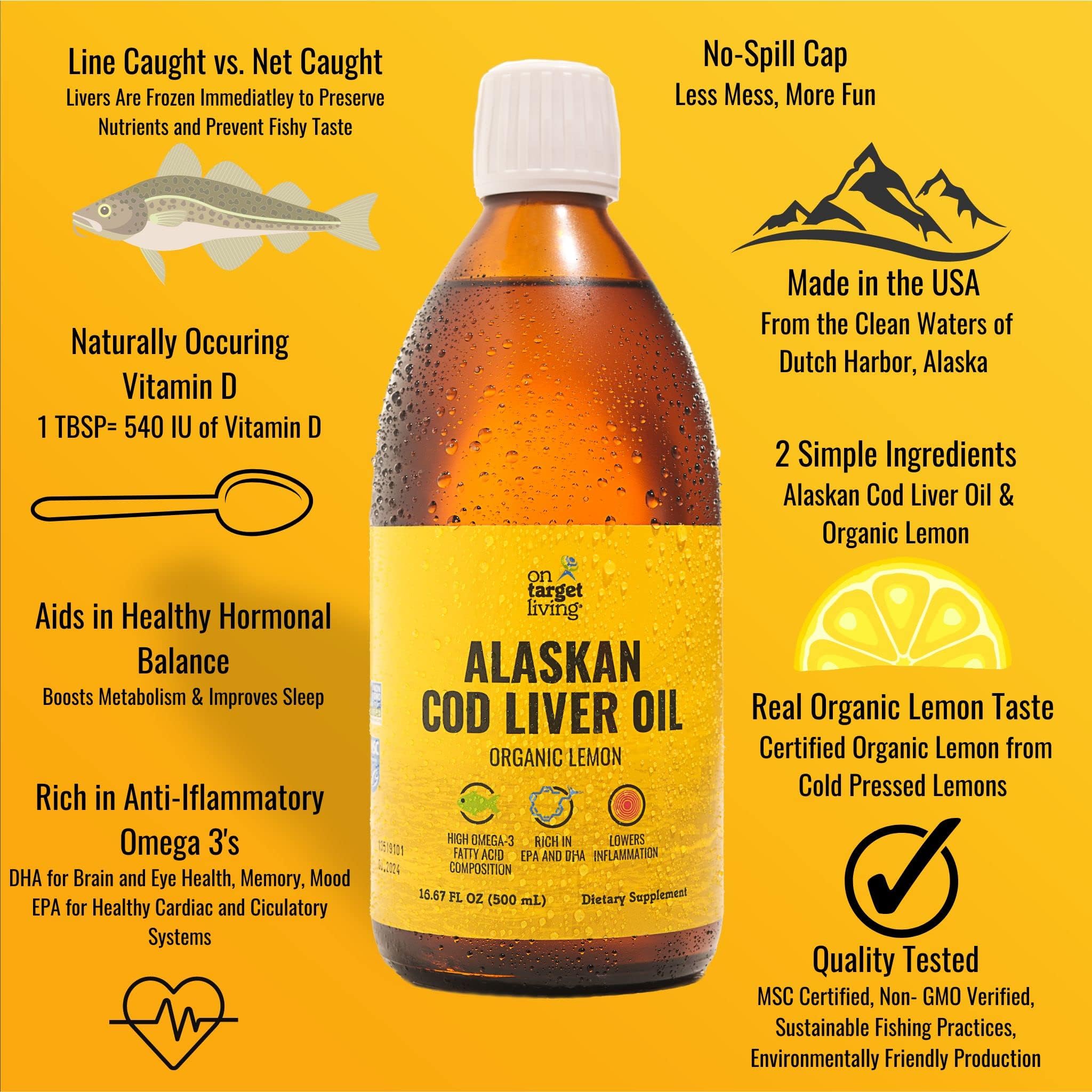 Foto 8 pulgar | Aceite De Hígado De Bacalao On Target Living Alaskan 500 Ml Con Sabor A Limón - Venta Internacional.