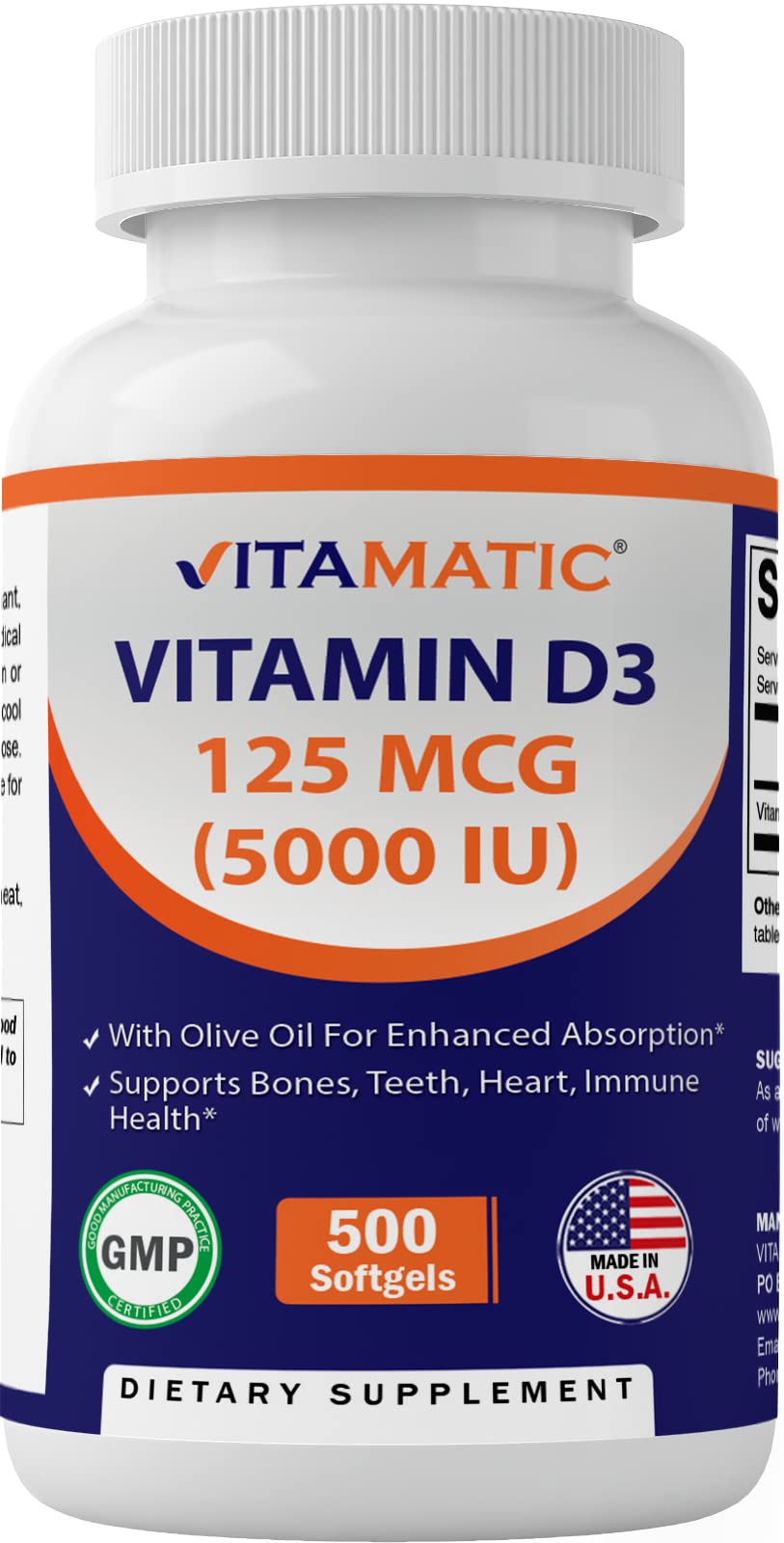Foto 2 pulgar | Suplemento Vitamático De Vitamina D3 5000 Ui (125 Mcg) 500 Cápsulas Blandas - Venta Internacional.