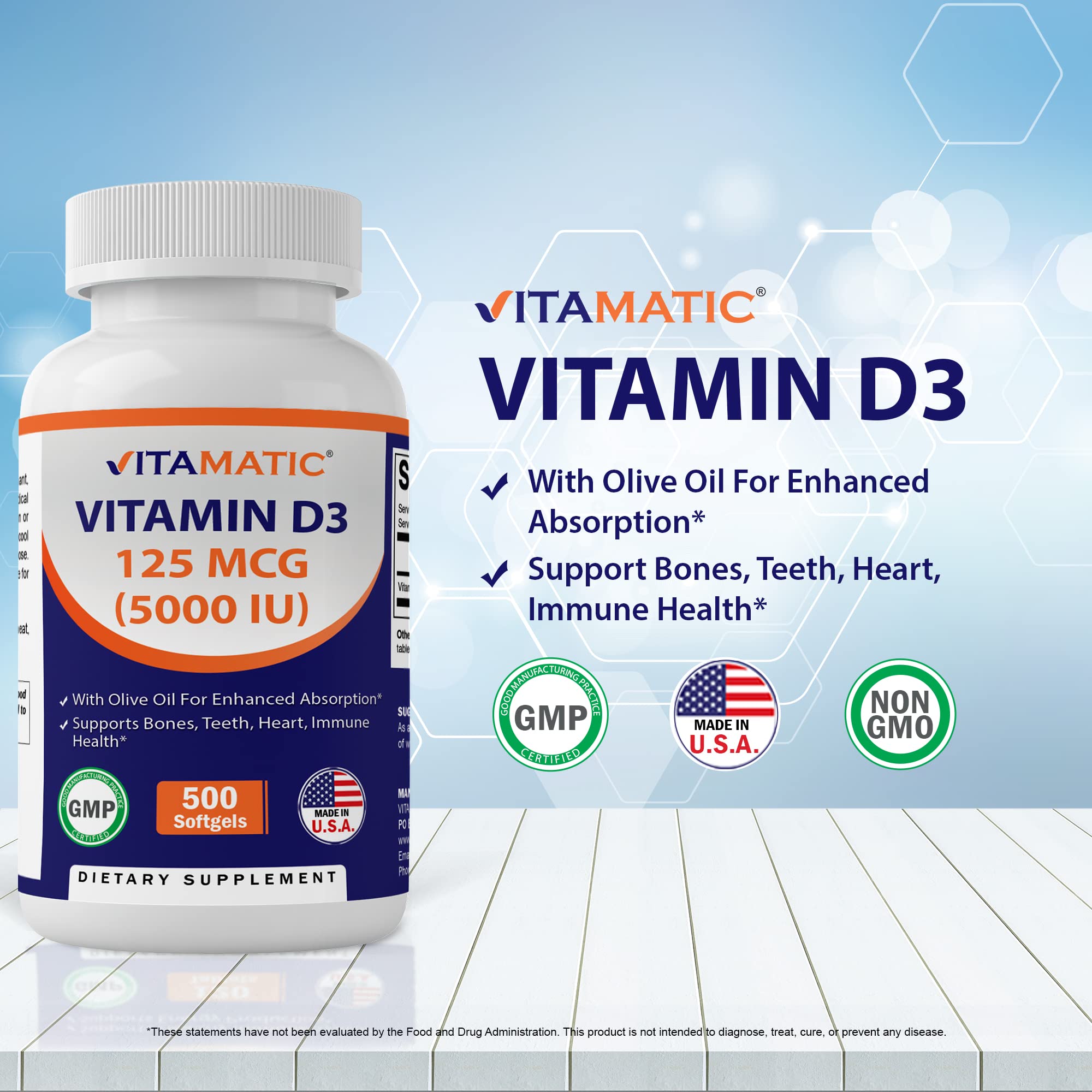 Foto 4 pulgar | Suplemento Vitamático De Vitamina D3 5000 Ui (125 Mcg) 500 Cápsulas Blandas - Venta Internacional.