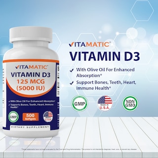 Foto 3 | Suplemento Vitamático De Vitamina D3 5000 Ui (125 Mcg) 500 Cápsulas Blandas - Venta Internacional.