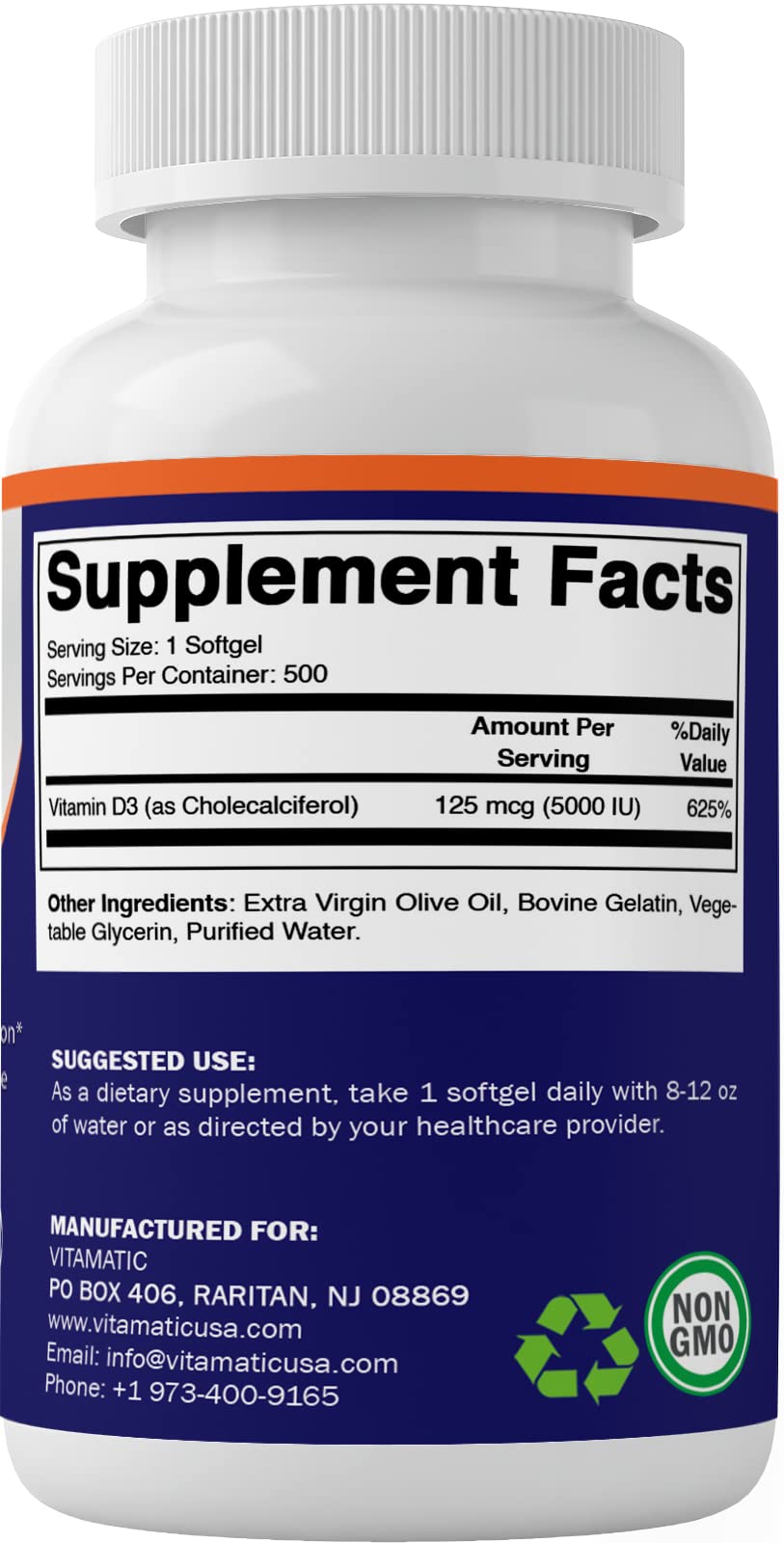 Foto 5 | Suplemento Vitamático De Vitamina D3 5000 Ui (125 Mcg) 500 Cápsulas Blandas - Venta Internacional.
