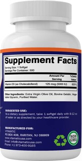 Foto 5 | Suplemento Vitamático De Vitamina D3 5000 Ui (125 Mcg) 500 Cápsulas Blandas - Venta Internacional.