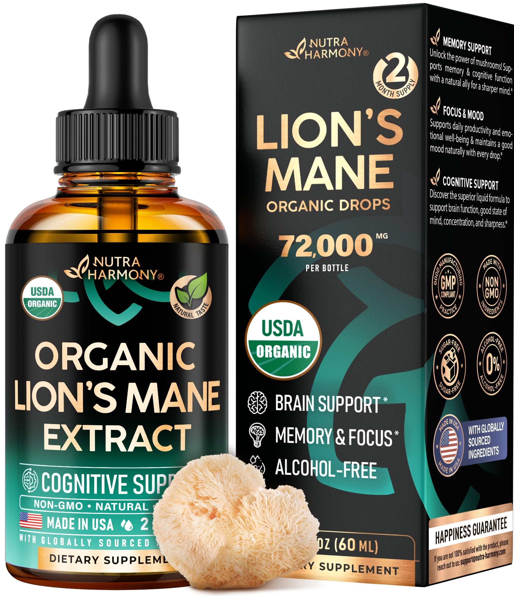 Foto 2 pulgar | Suplemento Líquido Nutraharmony Lions Mane, 60 Ml, 72 000 Mg - Venta Internacional.