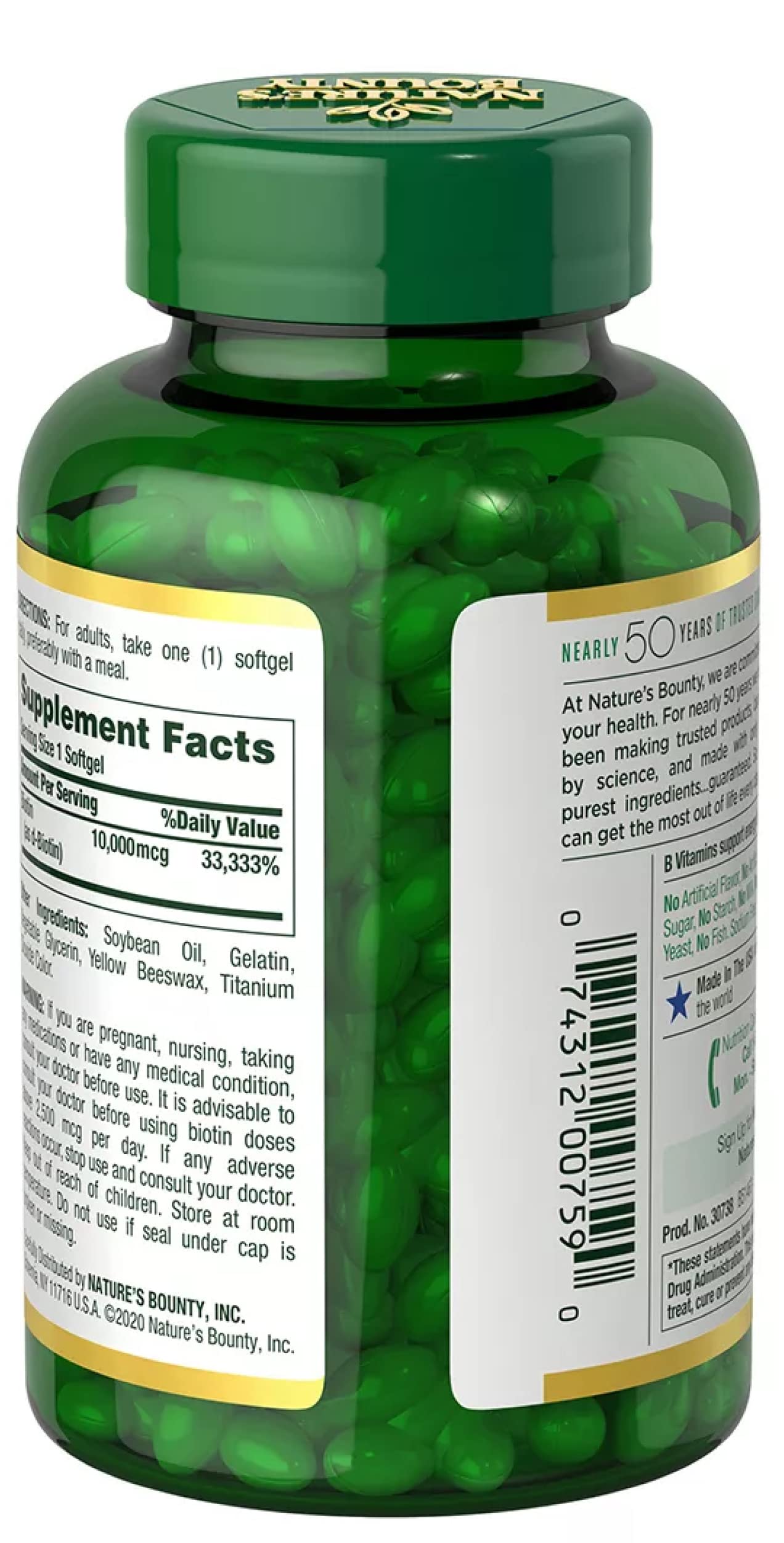 Foto 5 pulgar | Suplemento De Biotina De Nature's Bounty, 10 000 Mcg, 250 Cápsulas Blandas - Venta Internacional.