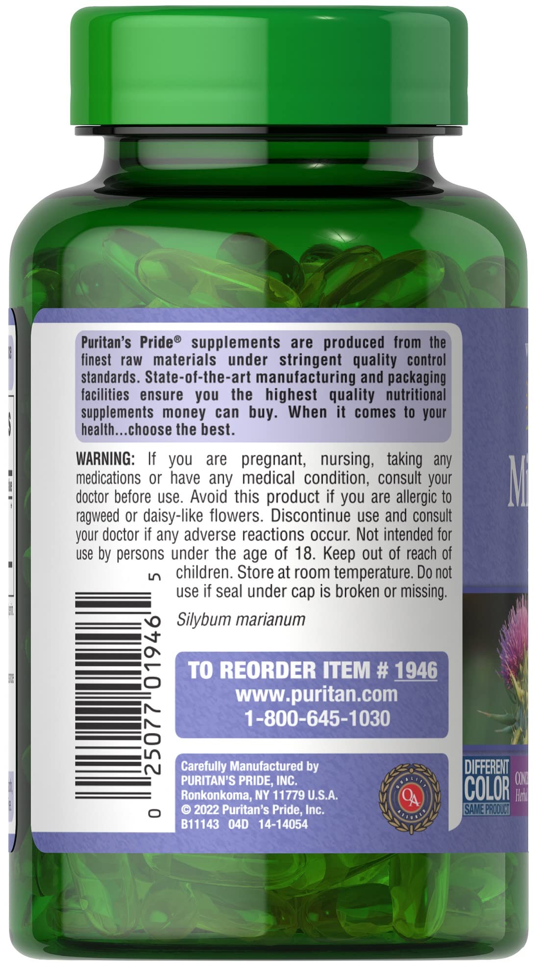 Foto 3 pulgar | Suplemento Puritan's Pride Milk Thistle 180 Cápsulas X 2 - Venta Internacional.