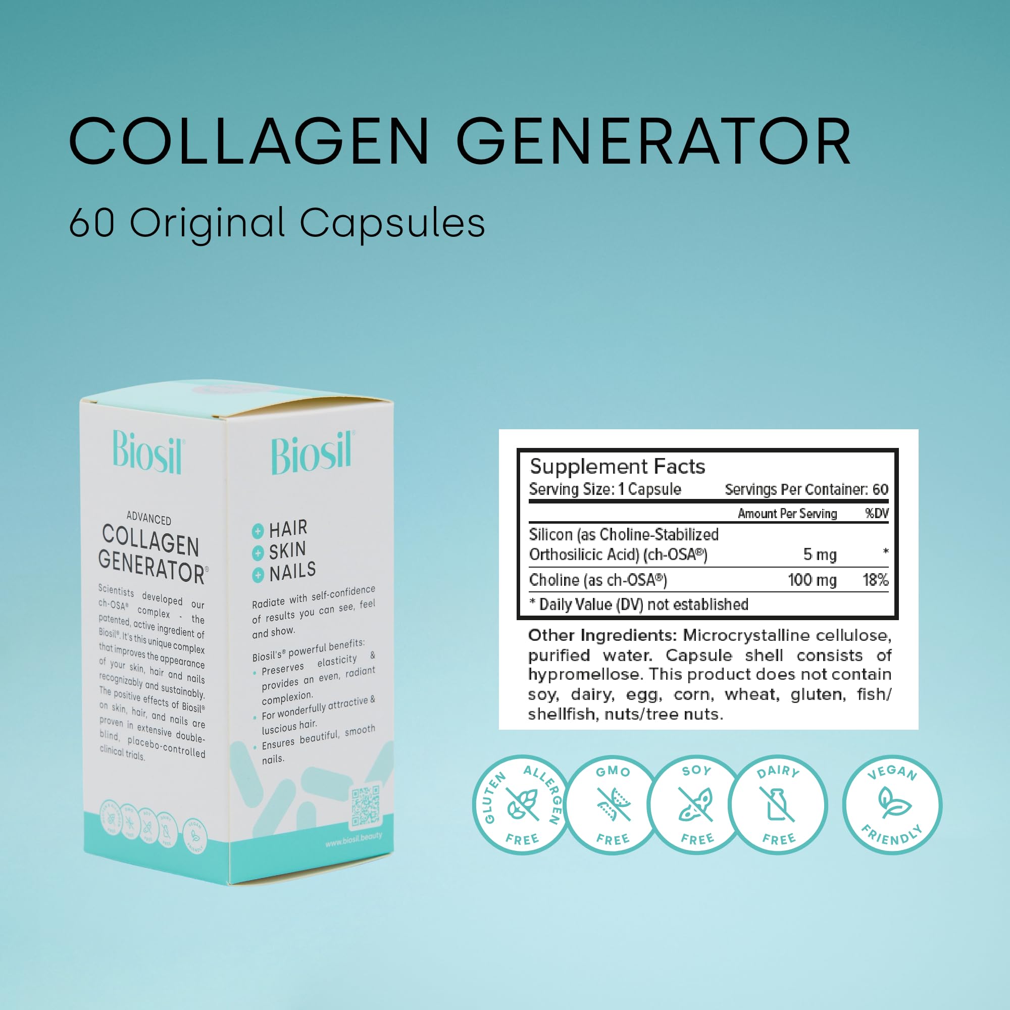 Foto 3 pulgar | Suplemento Biosil Collagen Generator 60 Cápsulas - Venta Internacional.