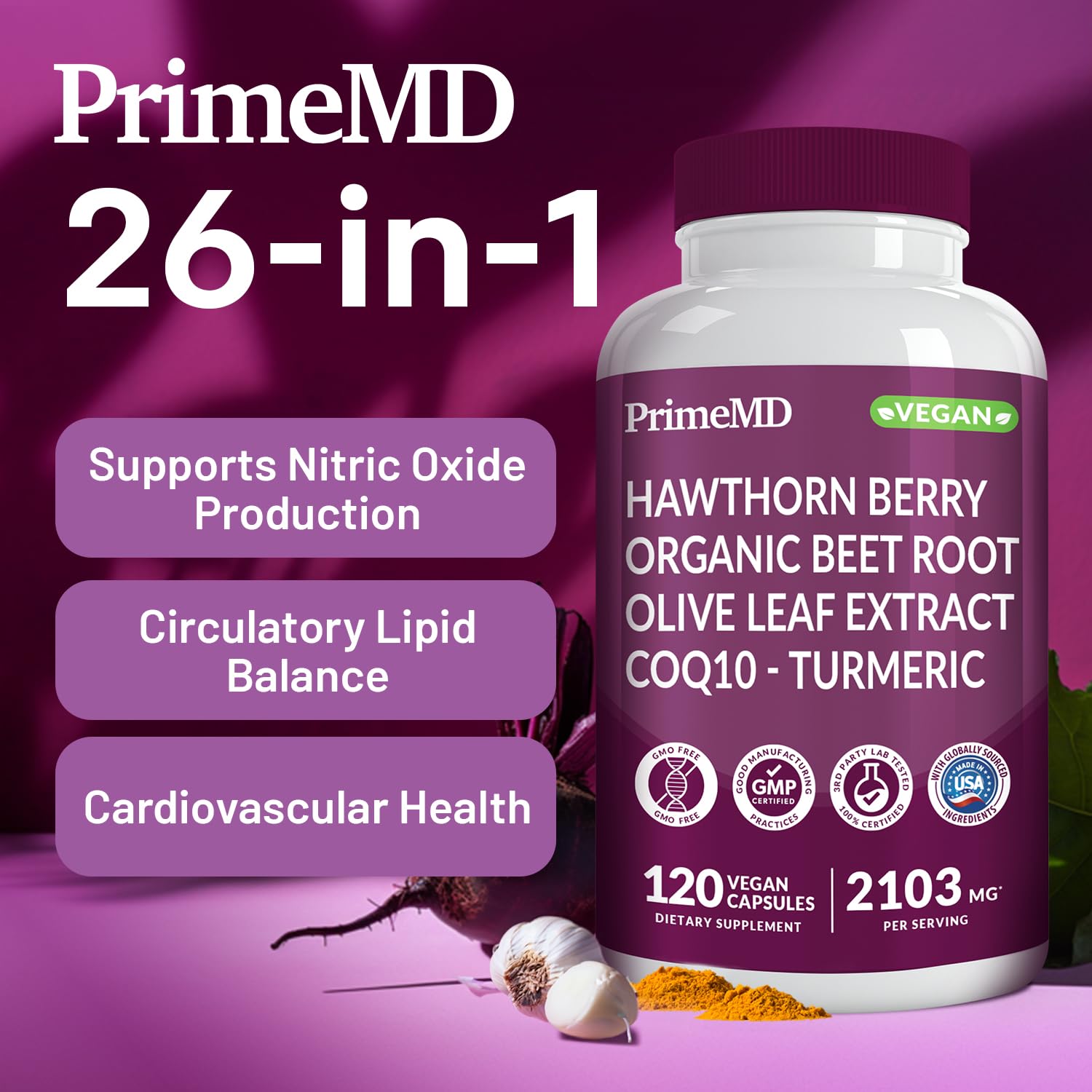 Foto 8 pulgar | Suplemento Primemd Para Corazón Y Óxido Nítrico 26 En 1, 2103 Mg, Paquete De 2 - Venta Internacional.