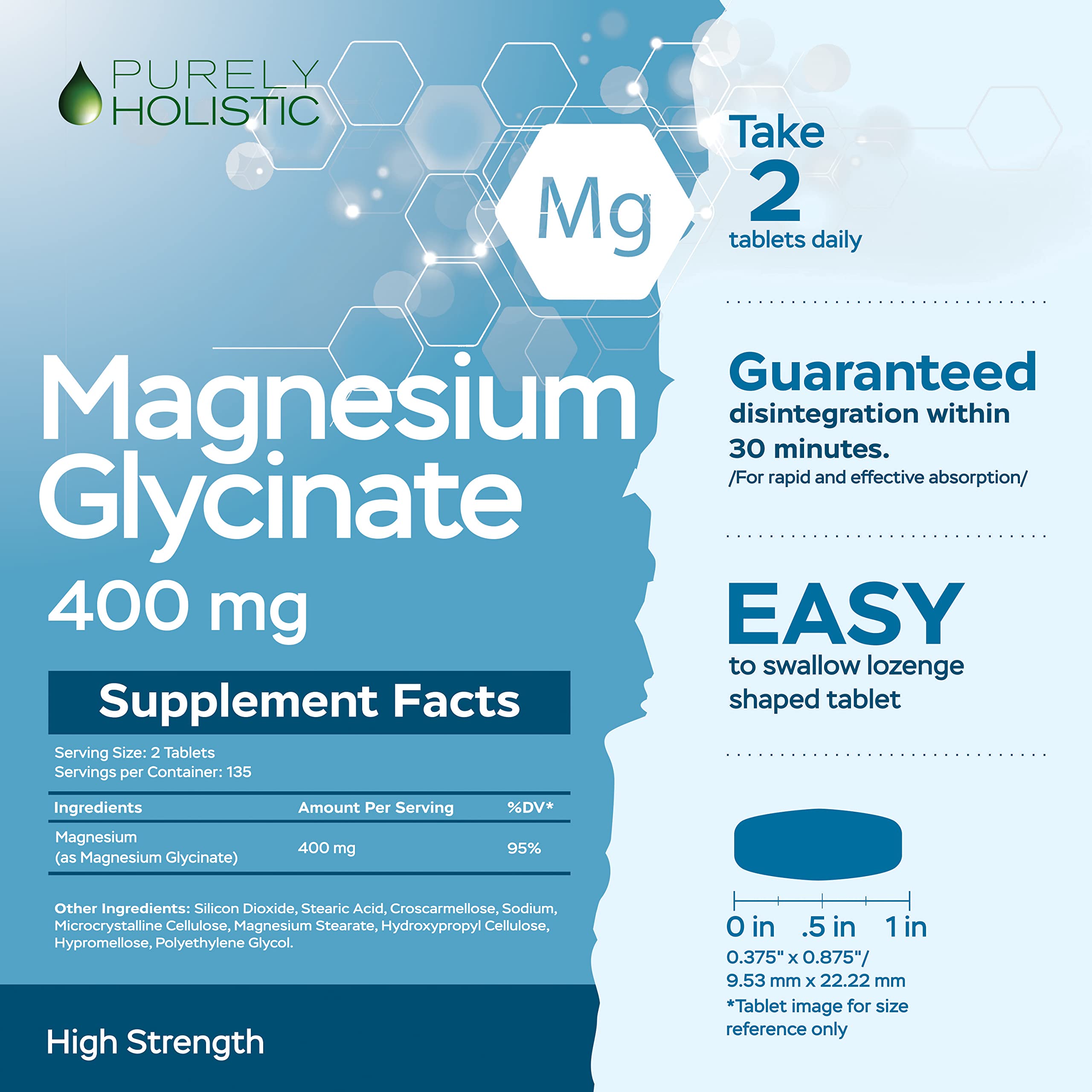 Foto 6 pulgar | Suplemento De Glicinato De Magnesio Puramente Holístico, 400 Mg, 270 Tabletas - Venta Internacional.