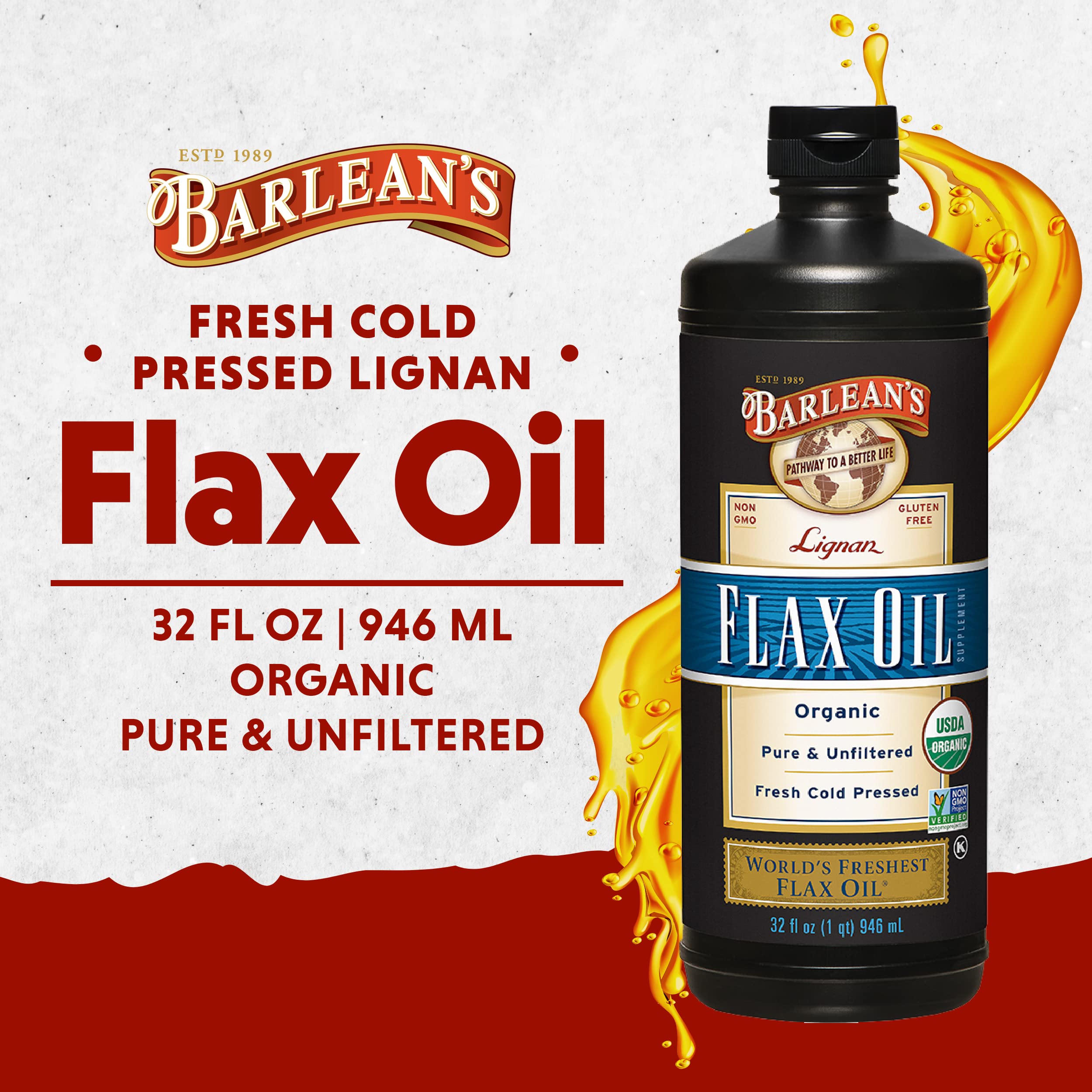 Foto 2 | Suplemento De Aceite De Linaza Orgánico De Lignan De Barlean 946 Ml - Venta Internacional.