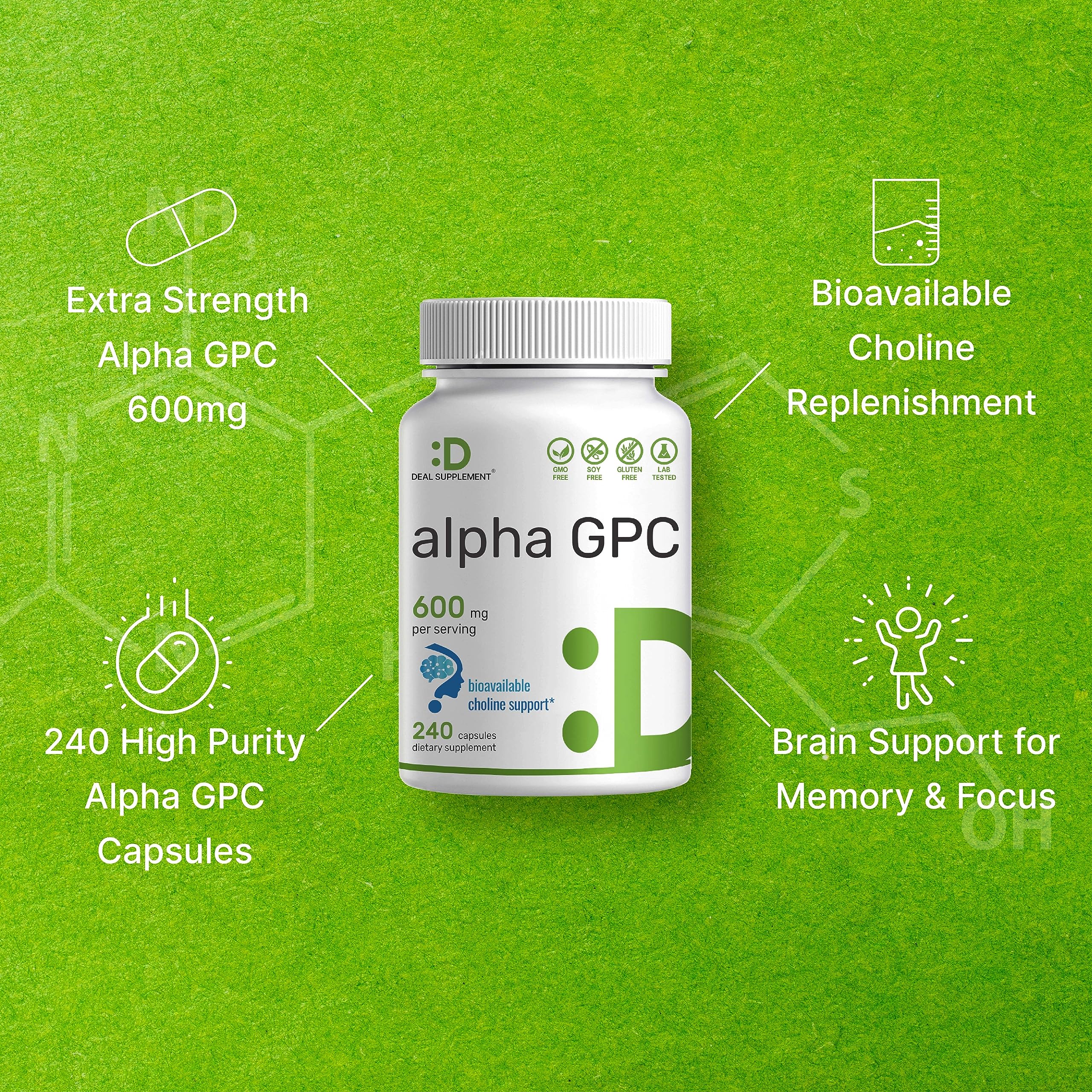 Foto 5 pulgar | Oferta De Suplementos: Suplemento Alpha Gpc, 600 Mg, 240 Cápsulas - Venta Internacional.