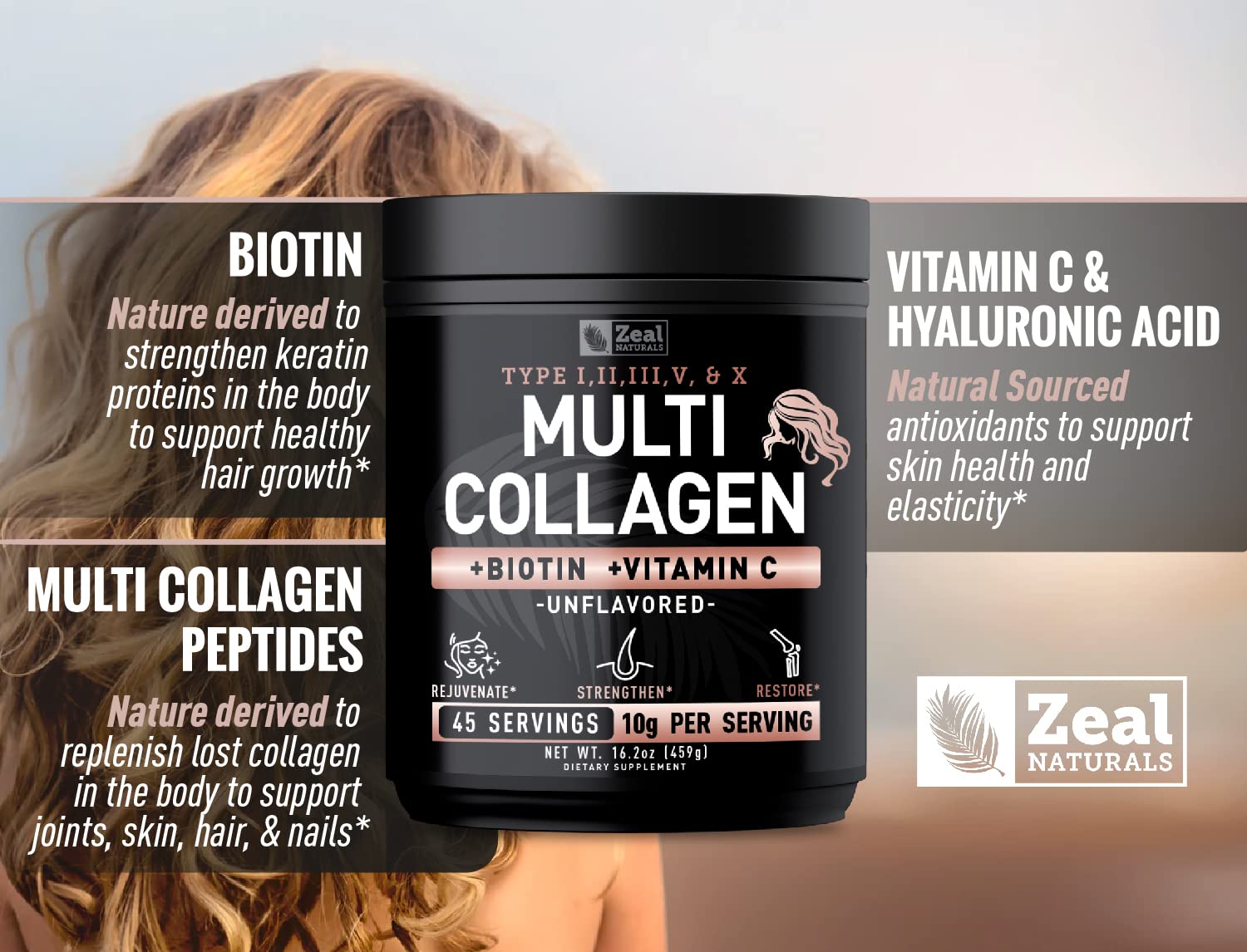 Foto 5 pulgar | Proteína De Péptidos De Colágeno En Polvo Zeal Naturals, 45 Porciones - Venta Internacional.