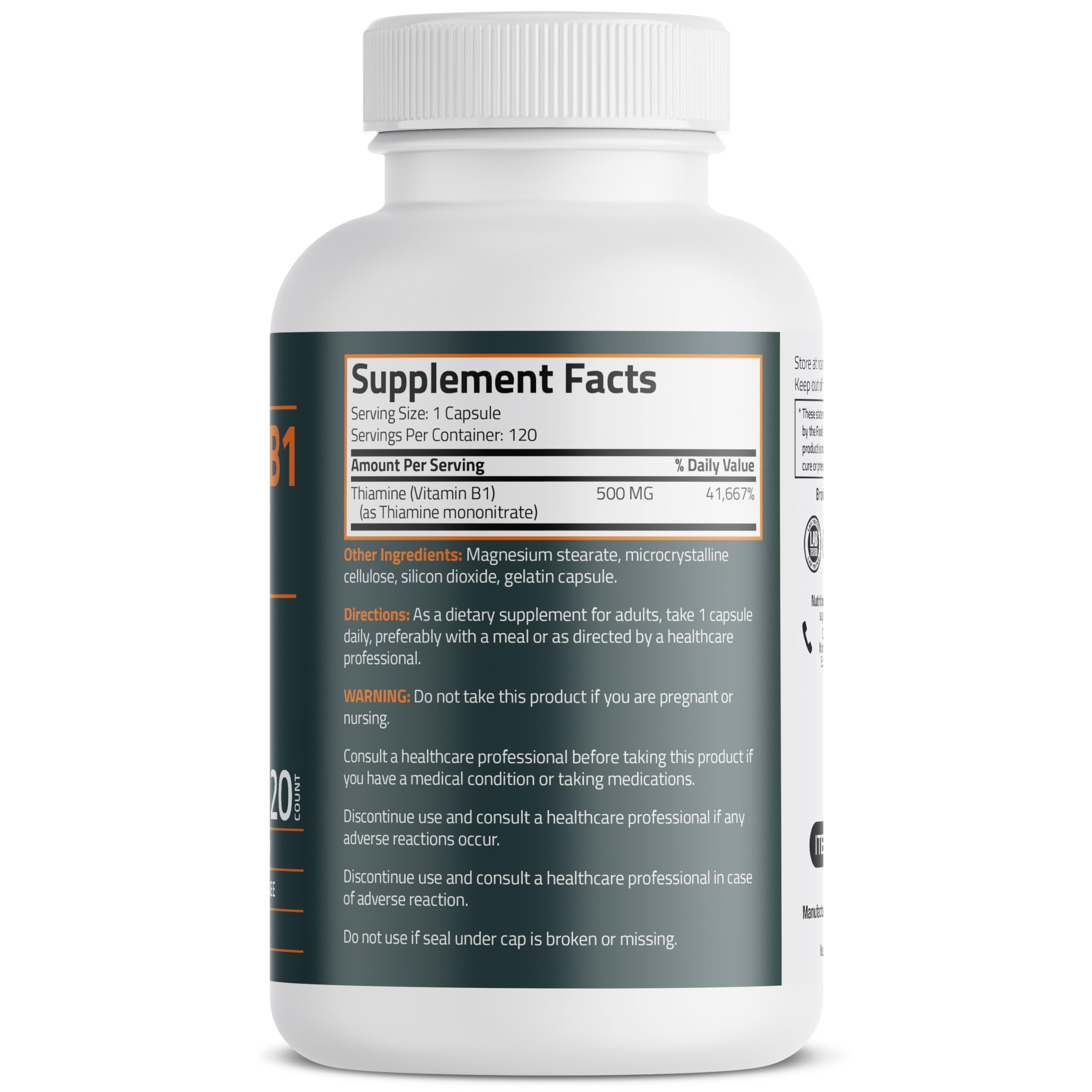 Foto 3 pulgar | Suplemento Bronson Vitamina B1 Extra Strength 500 Mg 120 Cápsulas - Venta Internacional.