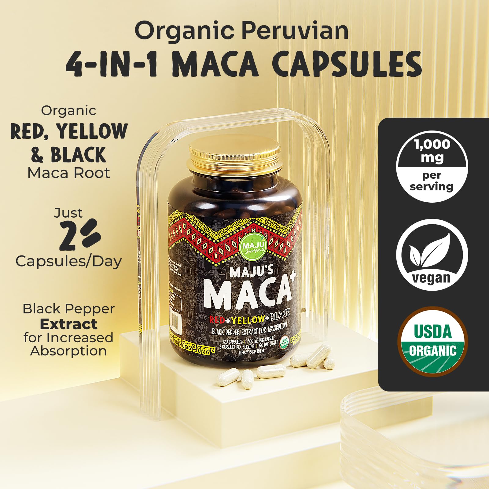 Foto 2 | Suplemento Maju Superfoods, Cápsulas De Raíz De Maca, 60 000 Mg, 120 Unidades - Venta Internacional.