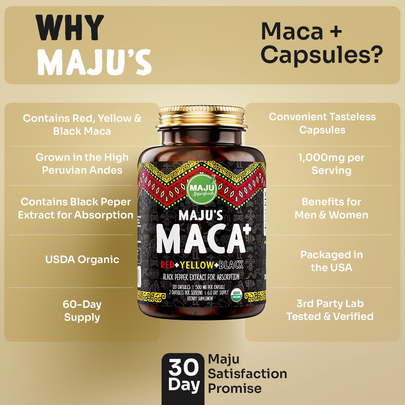 Foto 6 pulgar | Suplemento Maju Superfoods, Cápsulas De Raíz De Maca, 60 000 Mg, 120 Unidades - Venta Internacional.