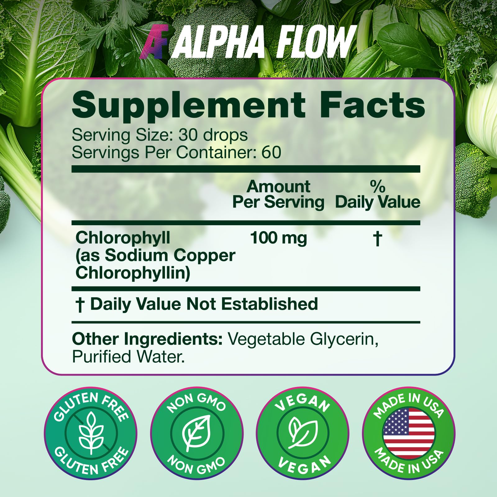 Foto 4 pulgar | Suplemento Antioxidante Líquido De Clorofila Alpha Flow De 6000 Mg - Venta Internacional.