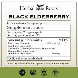 Foto 2 | Suplemento Herbal Roots, Cápsulas De Saúco Negro, 4300 Mg - Venta Internacional.