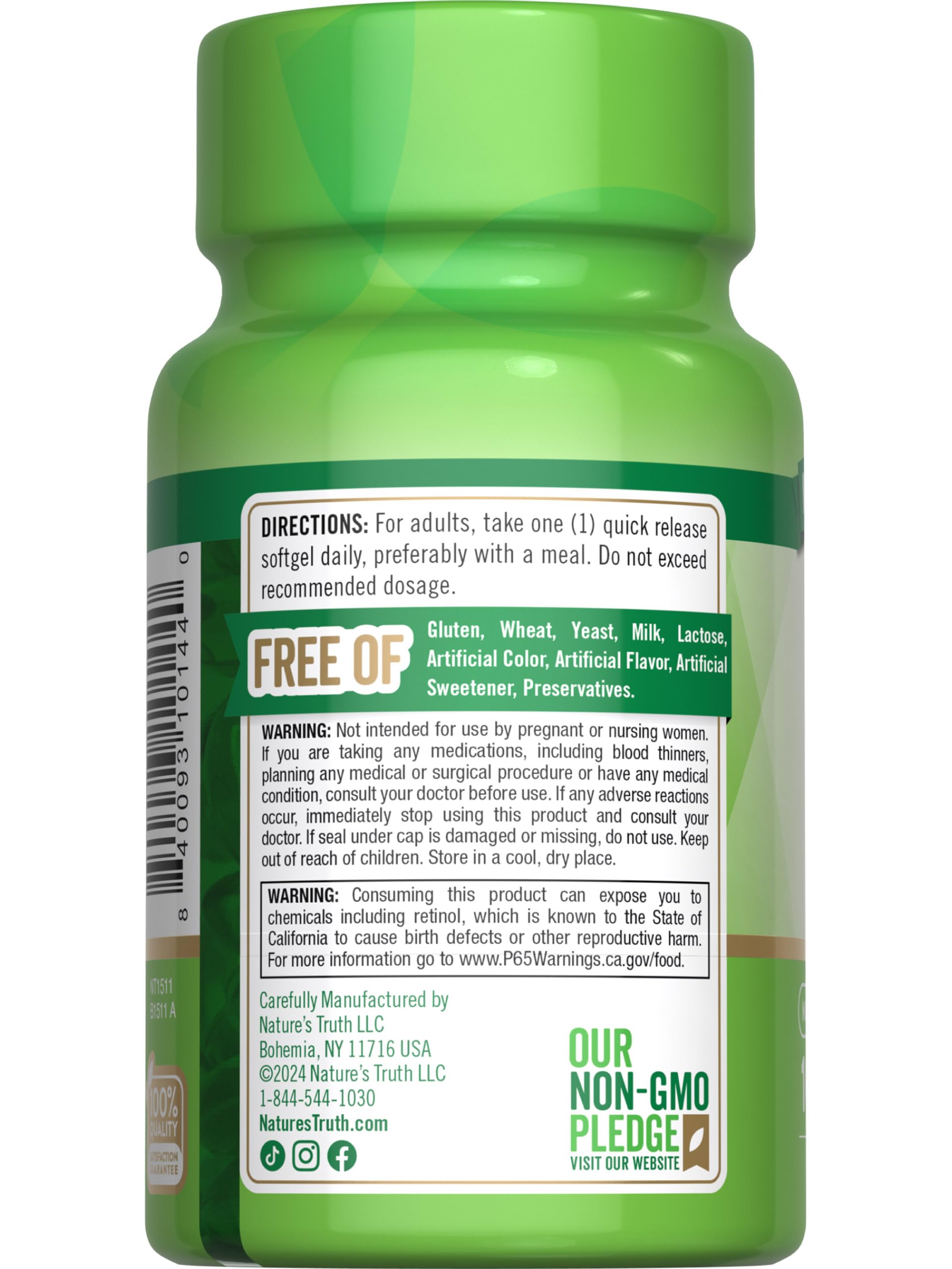 Foto 7 | Suplemento De Vitamina A De Nature's Truth, 10 000 Ui, Cápsulas Blandas, 100 Unidades - Venta Internacional.