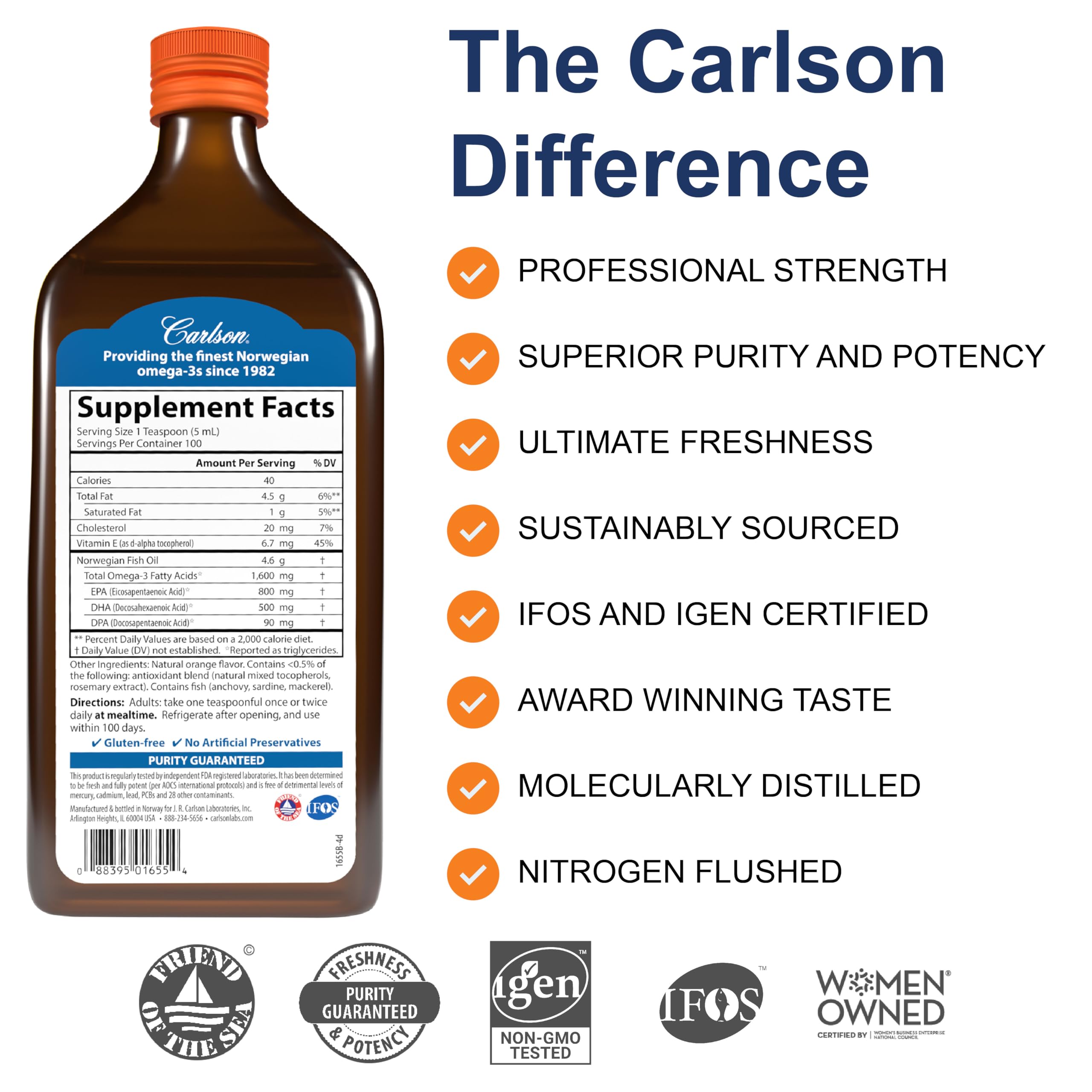 Foto 3 pulgar | Suplemento Carlson The Very Finest Fest Fish Oil 500 Ml Omega-3 - Venta Internacional.