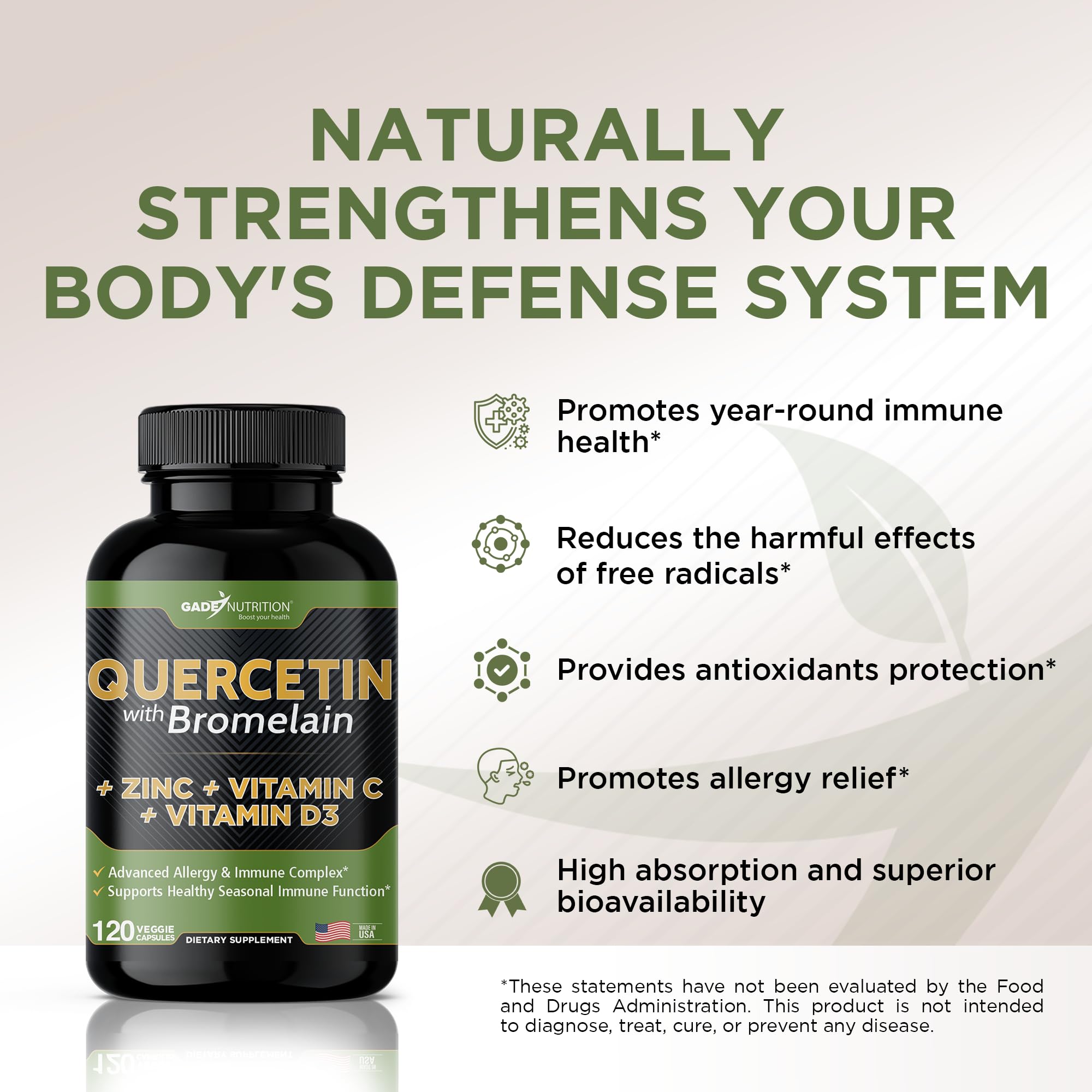 Foto 4 pulgar | Suplemento De Quercetina De Gade Nutrition 500 Mg Con Vitamina C Y Zinc - Venta Internacional.