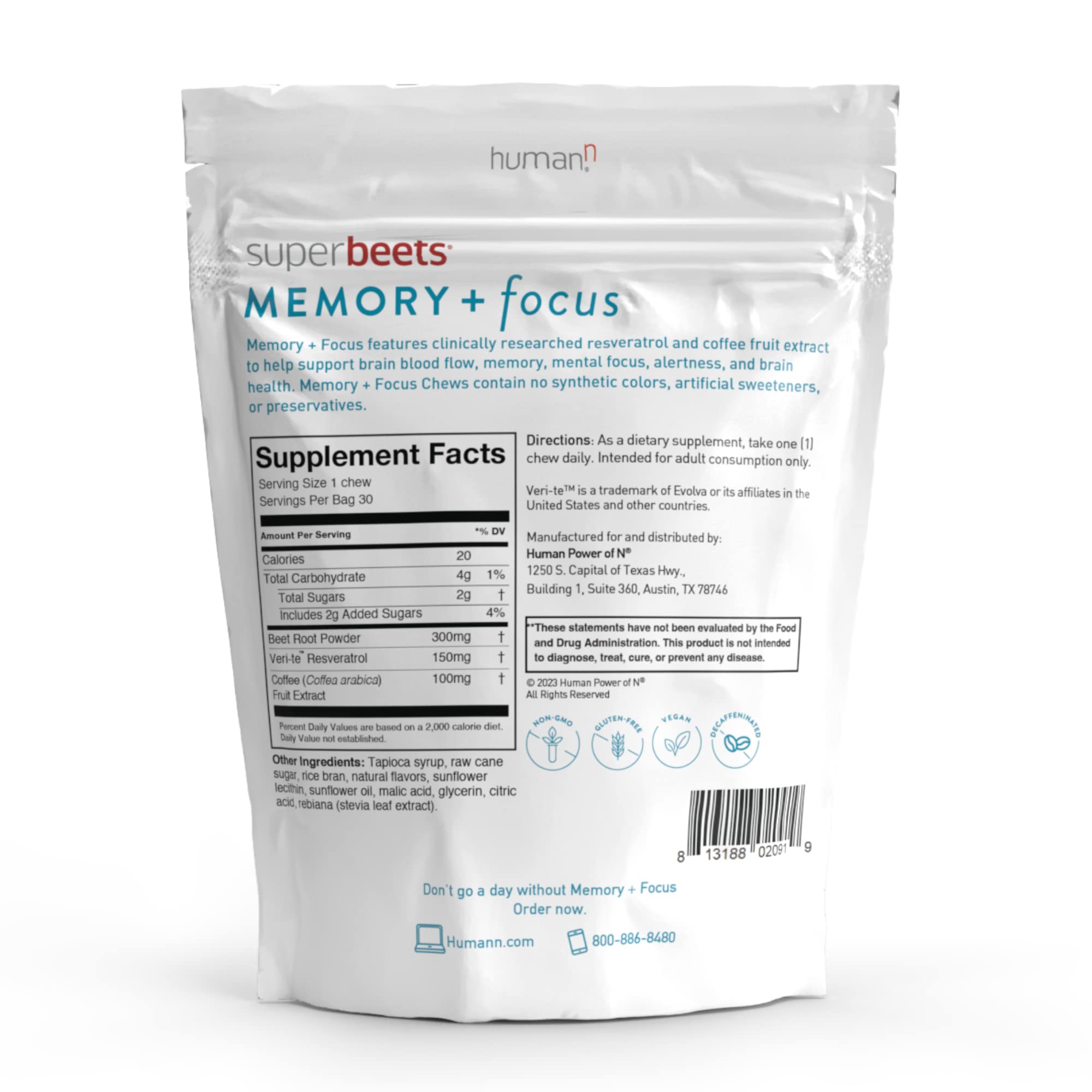 Foto 7 pulgar | Suplemento Humann Superbeets Memory & Focus 30 Masticables - Venta Internacional.