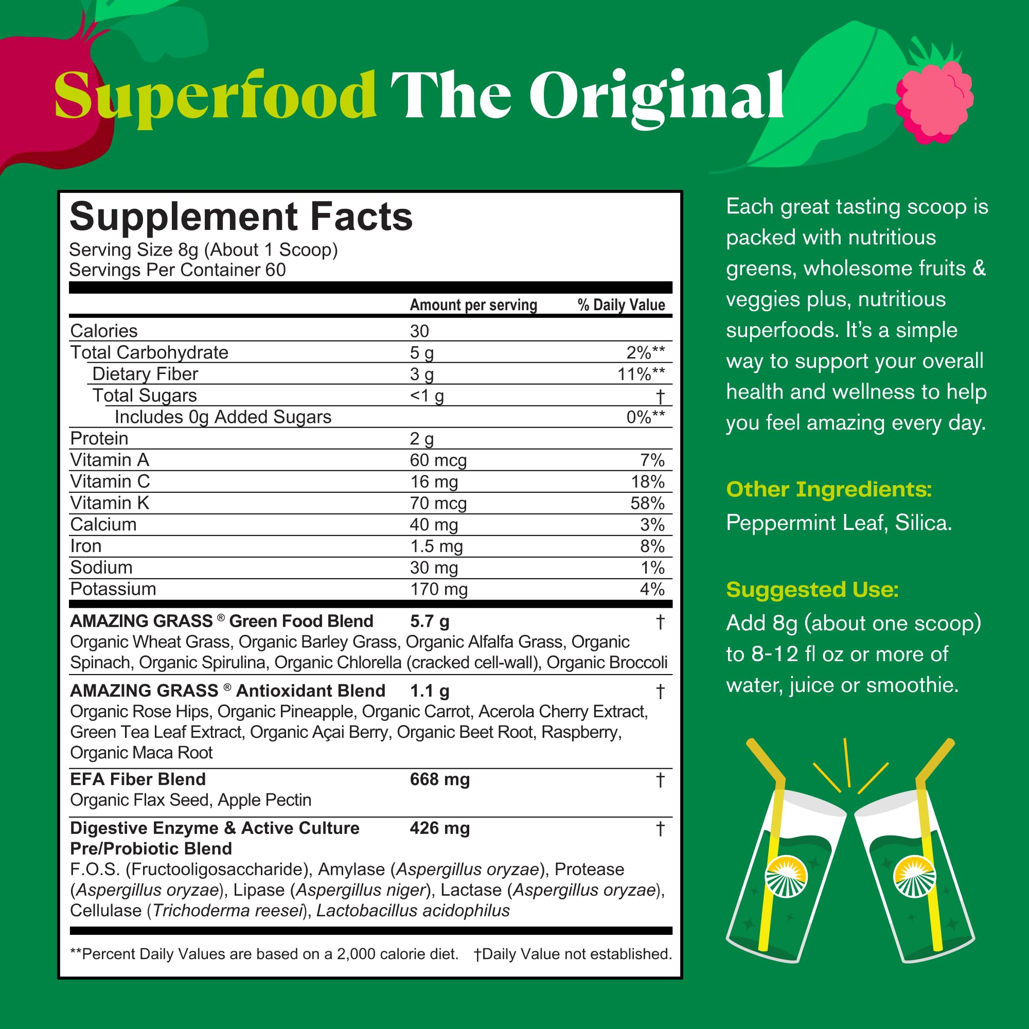 Foto 5 pulgar | Superfood Powder Amazing Grass Greens Original, 60 Porciones - Venta Internacional.