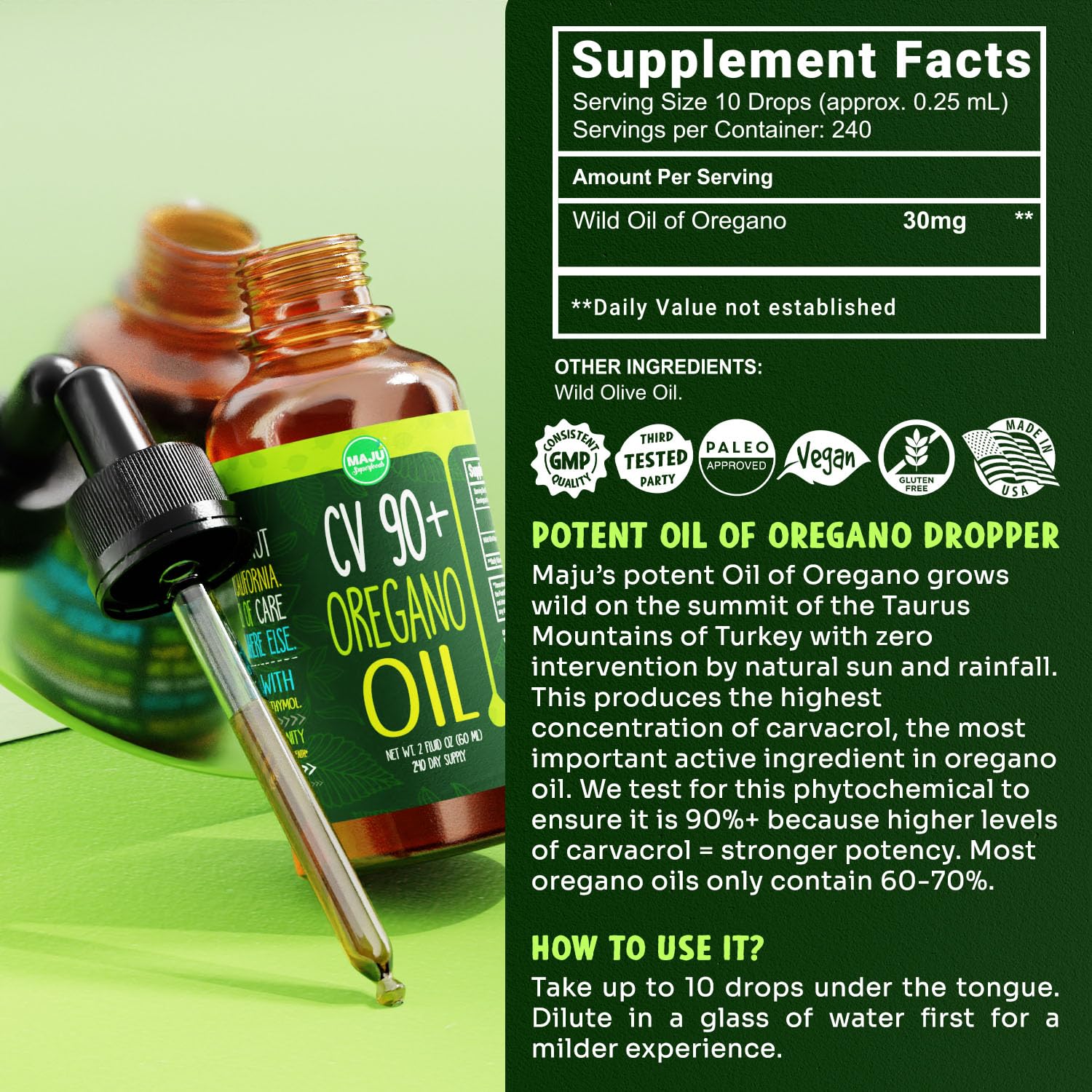 Foto 6 pulgar | Gotas De Aceite De Orégano Maju Potent 90% + Carvacrol 60 Ml - Venta Internacional.