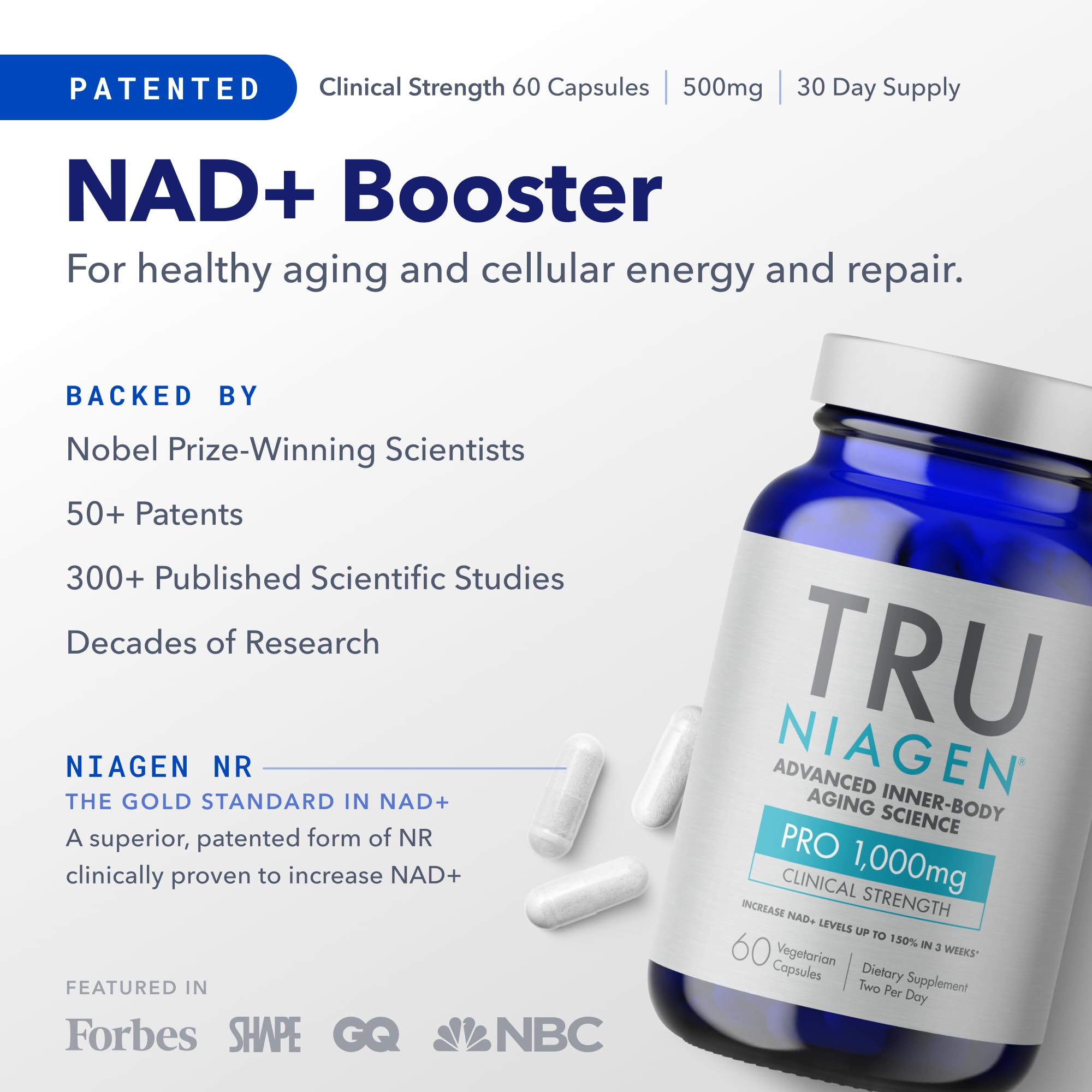 Foto 3 pulgar | Suplemento Tru Niagen Pro Nad+ 1000 Mg Para Combatir El Envejecimiento, 30 Porciones - Venta Internacional.
