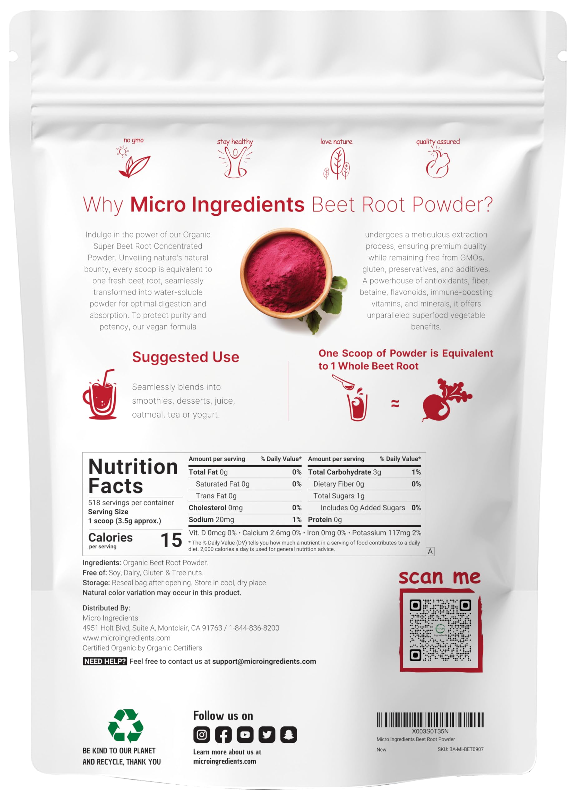 Foto 3 pulgar | Suplemento Con Microingredientes En Polvo De Raíz De Remolacha, 1,8 Kg, Orgánico - Venta Internacional.
