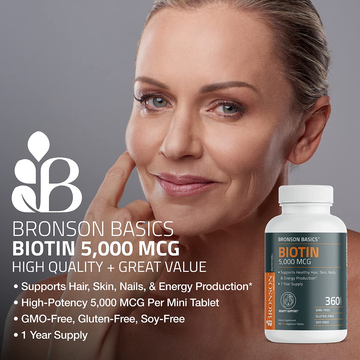 Foto 4 pulgar | Suplemento De Biotina Bronson De 5000 Mcg Para Cabello, Piel Y Uñas - Venta Internacional.