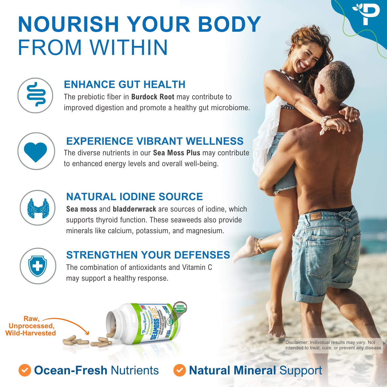Foto 4 pulgar | Suplemento Power By Naturals Sea Moss Plus 60 Cápsulas X2 - Venta Internacional.