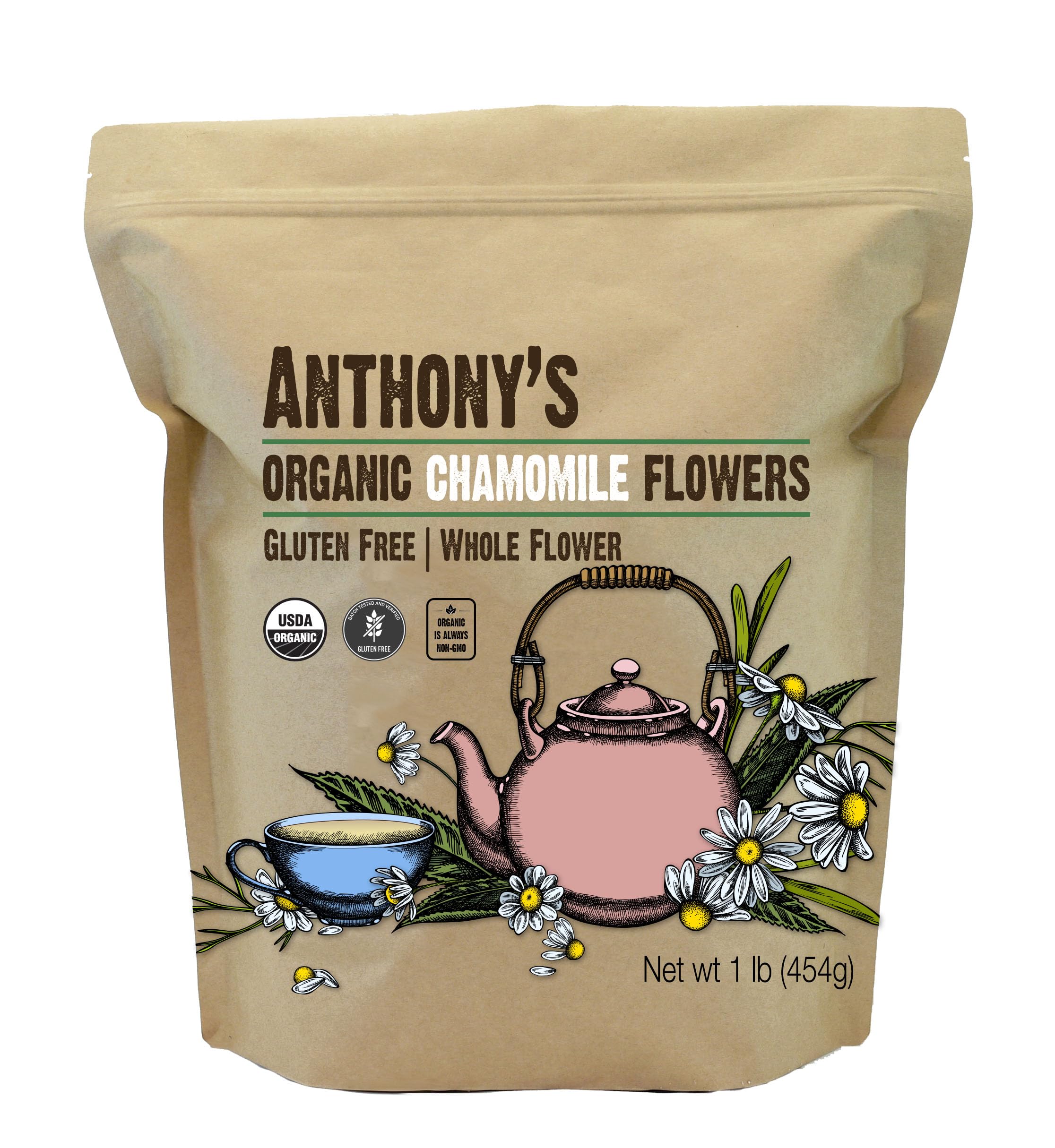 Foto 2 pulgar | Flores De Manzanilla Anthony's Organic, Hojas Sueltas Enteras, 454 G - Venta Internacional.