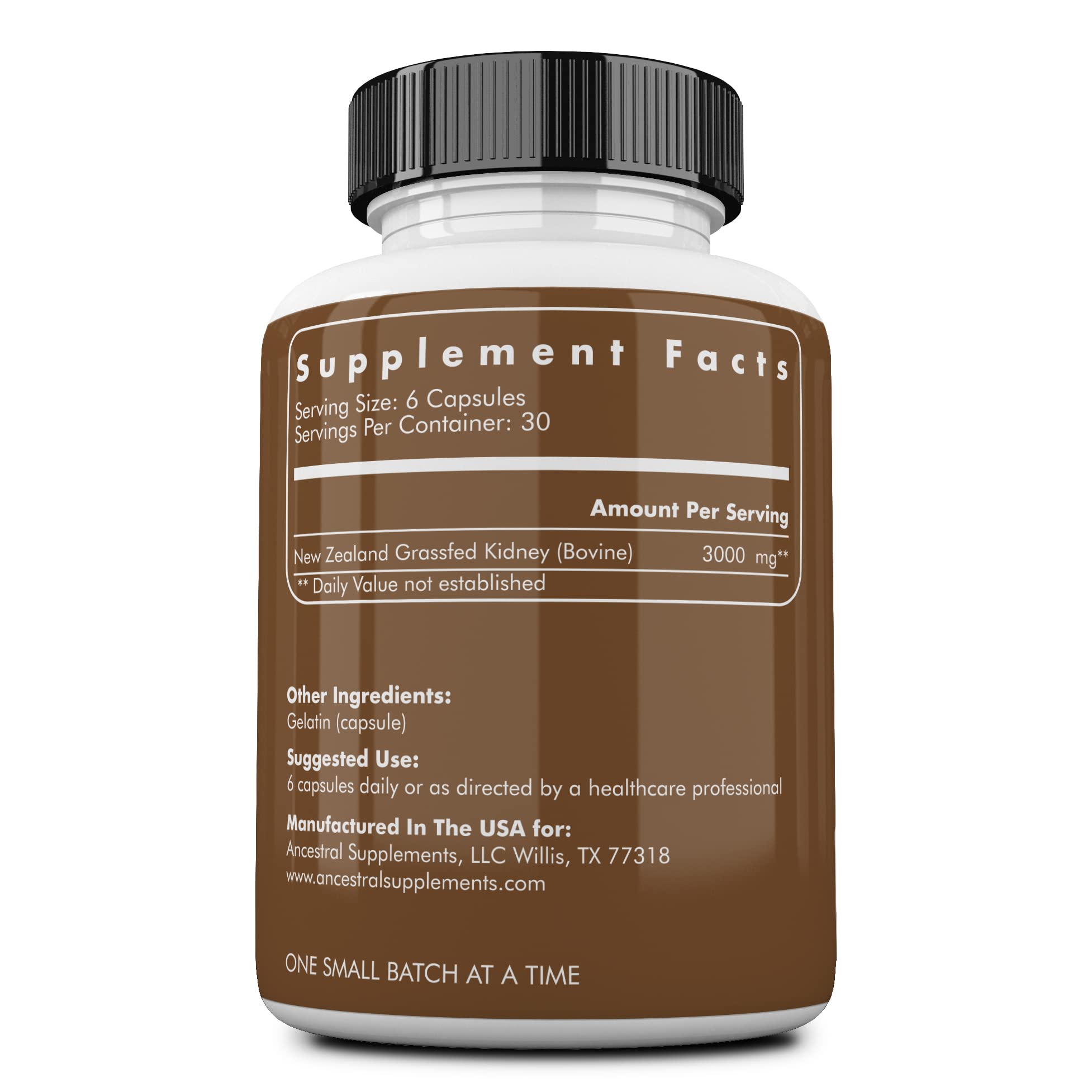 Foto 3 pulgar | Suplemento Ancestral Supplements, Riñón De Res Alimentado Con Pasto, 3000 Mg - Venta Internacional.