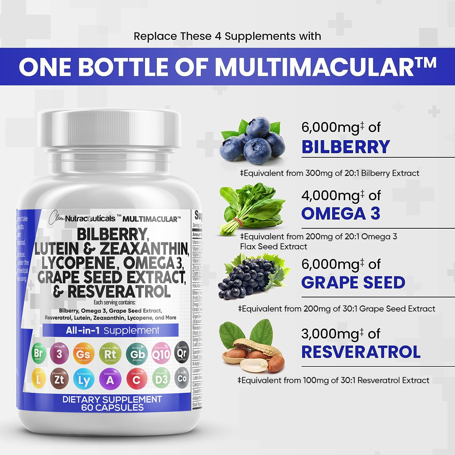 Foto 4 pulgar | Suplementos Clean Nutraceuticals Eye Health 60 Cápsulas - Venta Internacional.