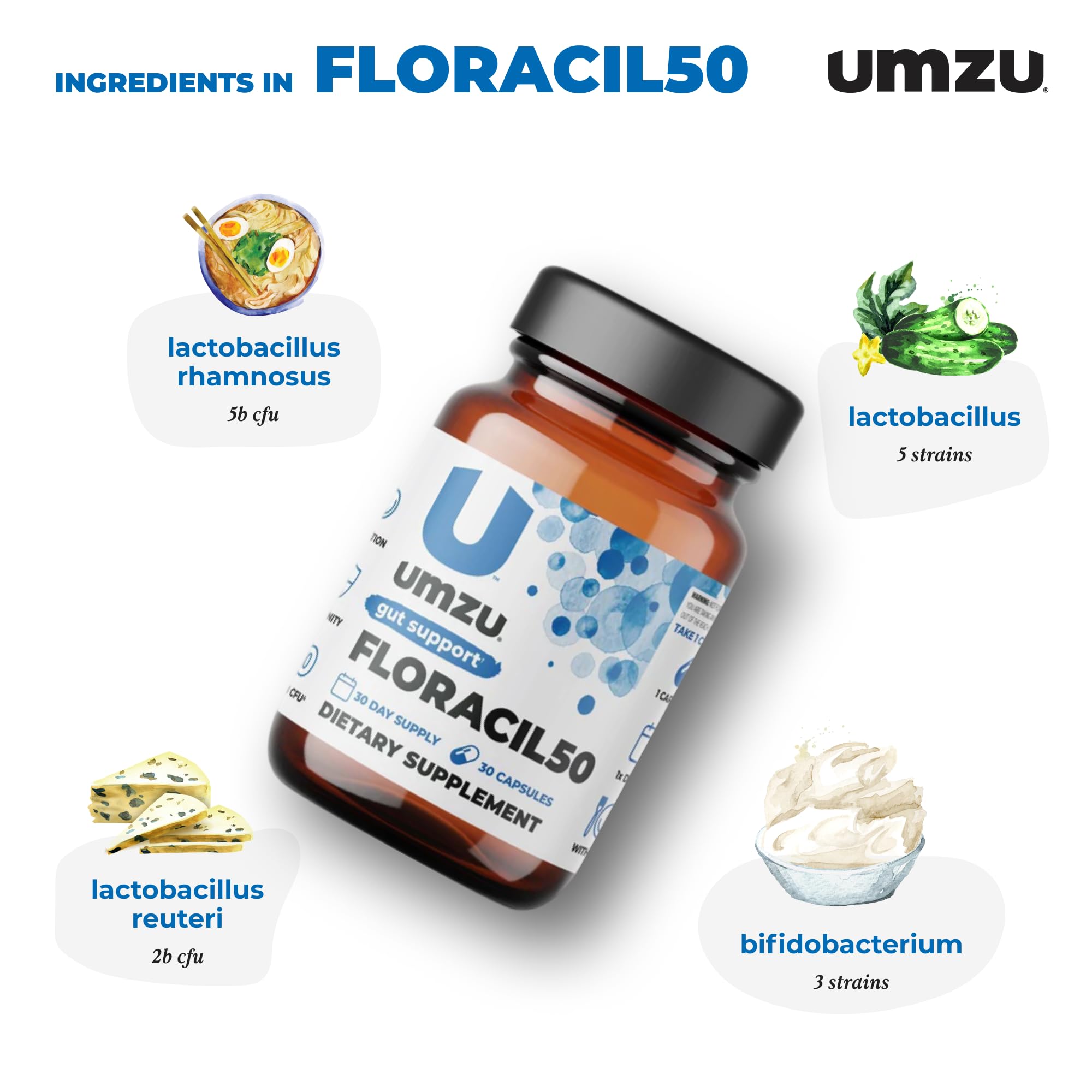 Foto 4 pulgar | Suplemento Umzu Floracil50, Prebióticos, Probióticos, 50 Mil Millones De Cfu - Venta Internacional.