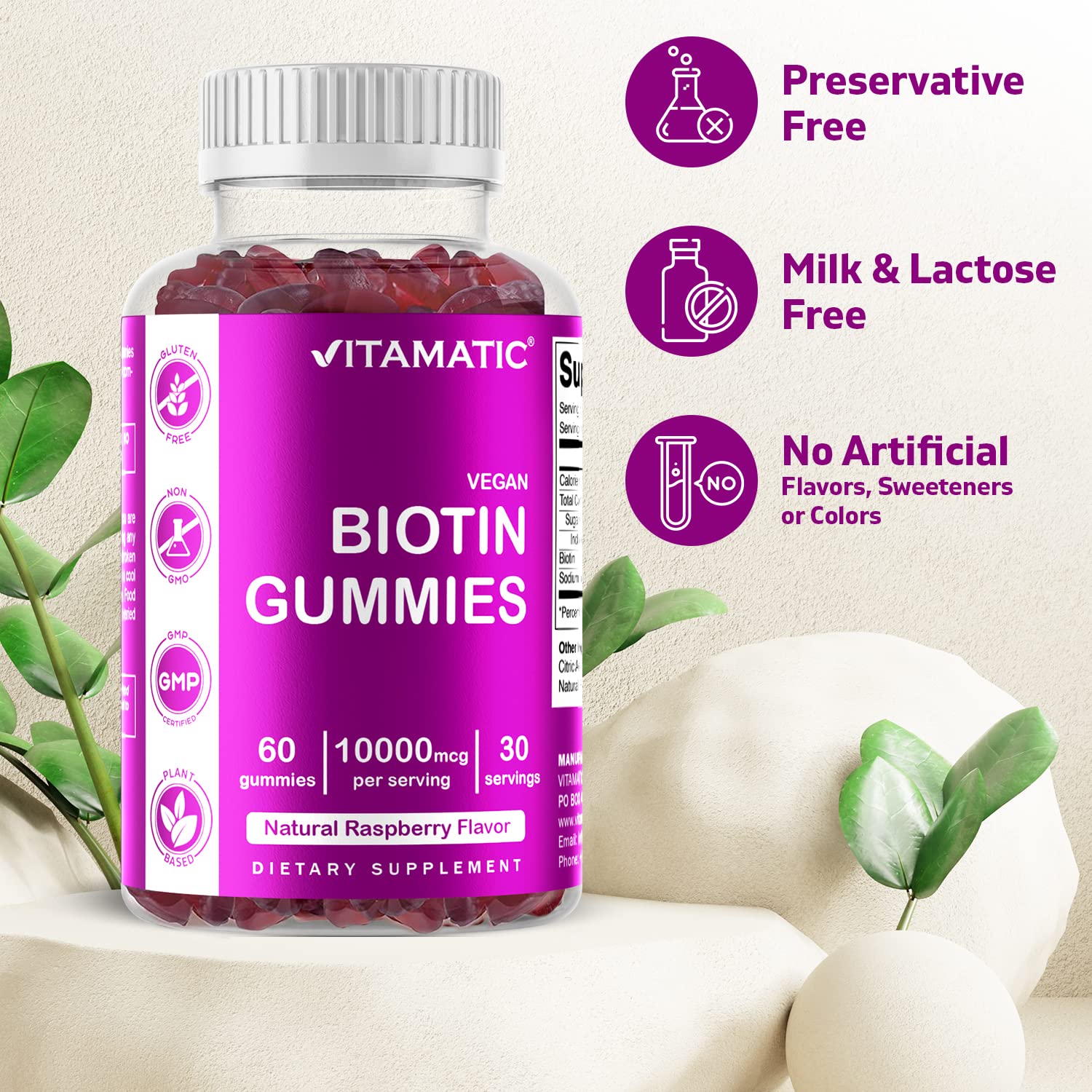 Foto 4 pulgar | Suplemento Vitamático De Biotina En Gomitas De 10.000 Mcg Para Cabello 60% Vegano - Venta Internacional.