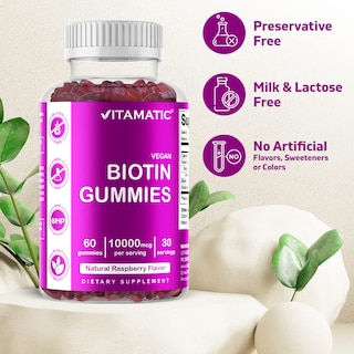 Foto 3 | Suplemento Vitamático De Biotina En Gomitas De 10.000 Mcg Para Cabello 60% Vegano - Venta Internacional.