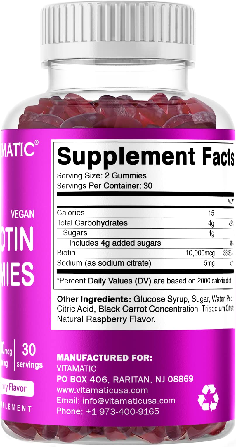 Foto 6 pulgar | Suplemento Vitamático De Biotina En Gomitas De 10.000 Mcg Para Cabello 60% Vegano - Venta Internacional.