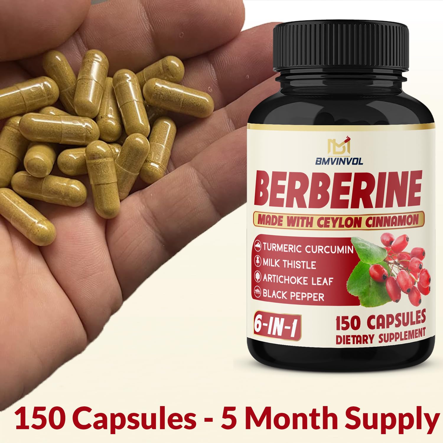 Foto 4 pulgar | Suplemento Bmvinvol Berberine Con Canela De Ceilán Y Cúrcuma - Venta Internacional.