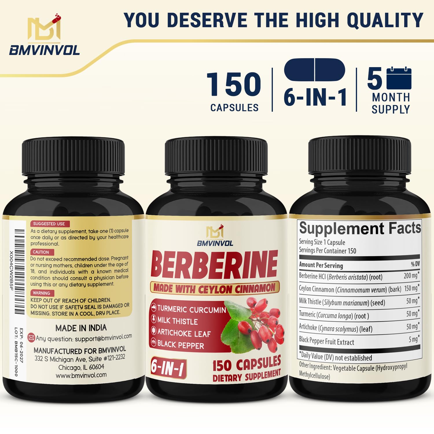 Foto 7 | Suplemento Bmvinvol Berberine Con Canela De Ceilán Y Cúrcuma - Venta Internacional.